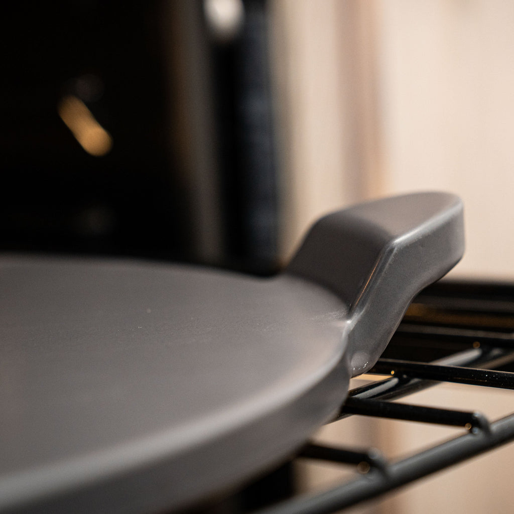 Glazed Round Pizza Stone with Handles, 13-Inch, Grey