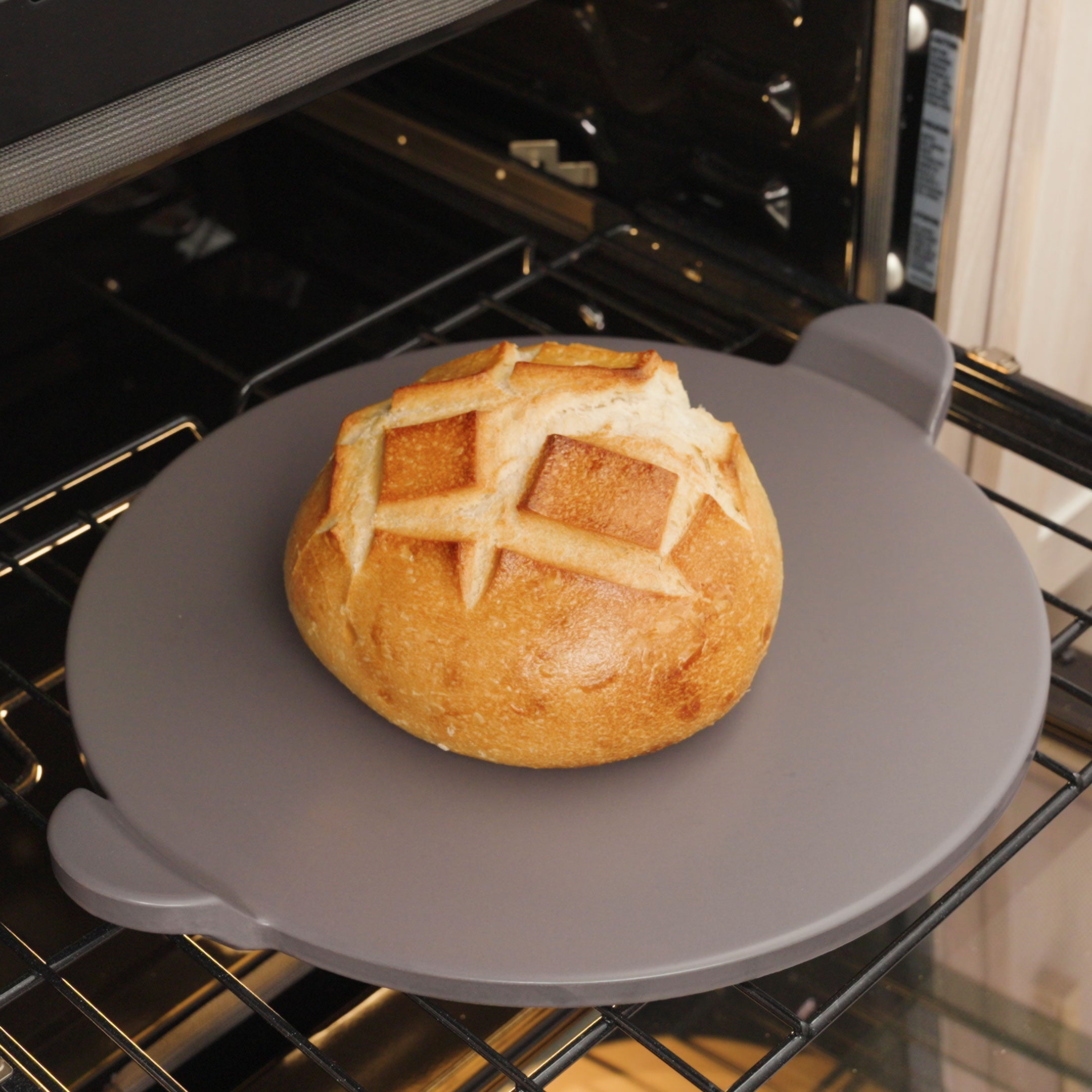 Glazed Round Pizza Stone with Handles, 15-Inch, Grey