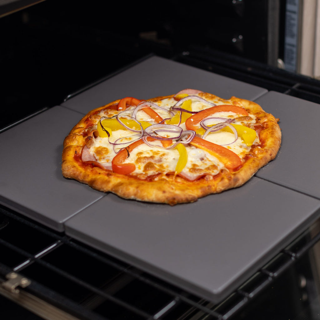 Glazed Cordierite Square Pizza Stone 4 Piece Set, 7.5x7.5-Inch, Grey