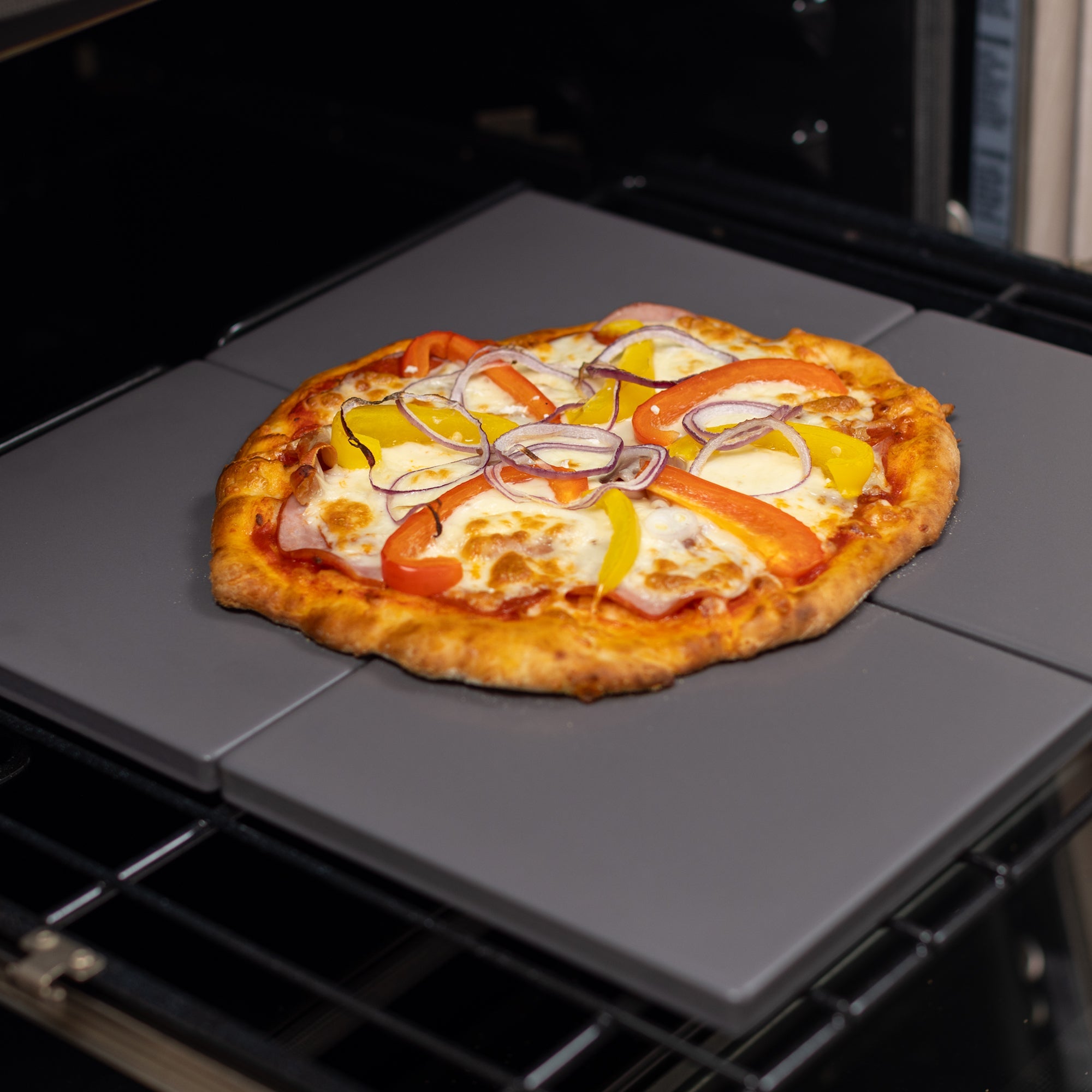 Glazed Cordierite Square Pizza Stone 4 Piece Set, 7.5x7.5-Inch, Grey