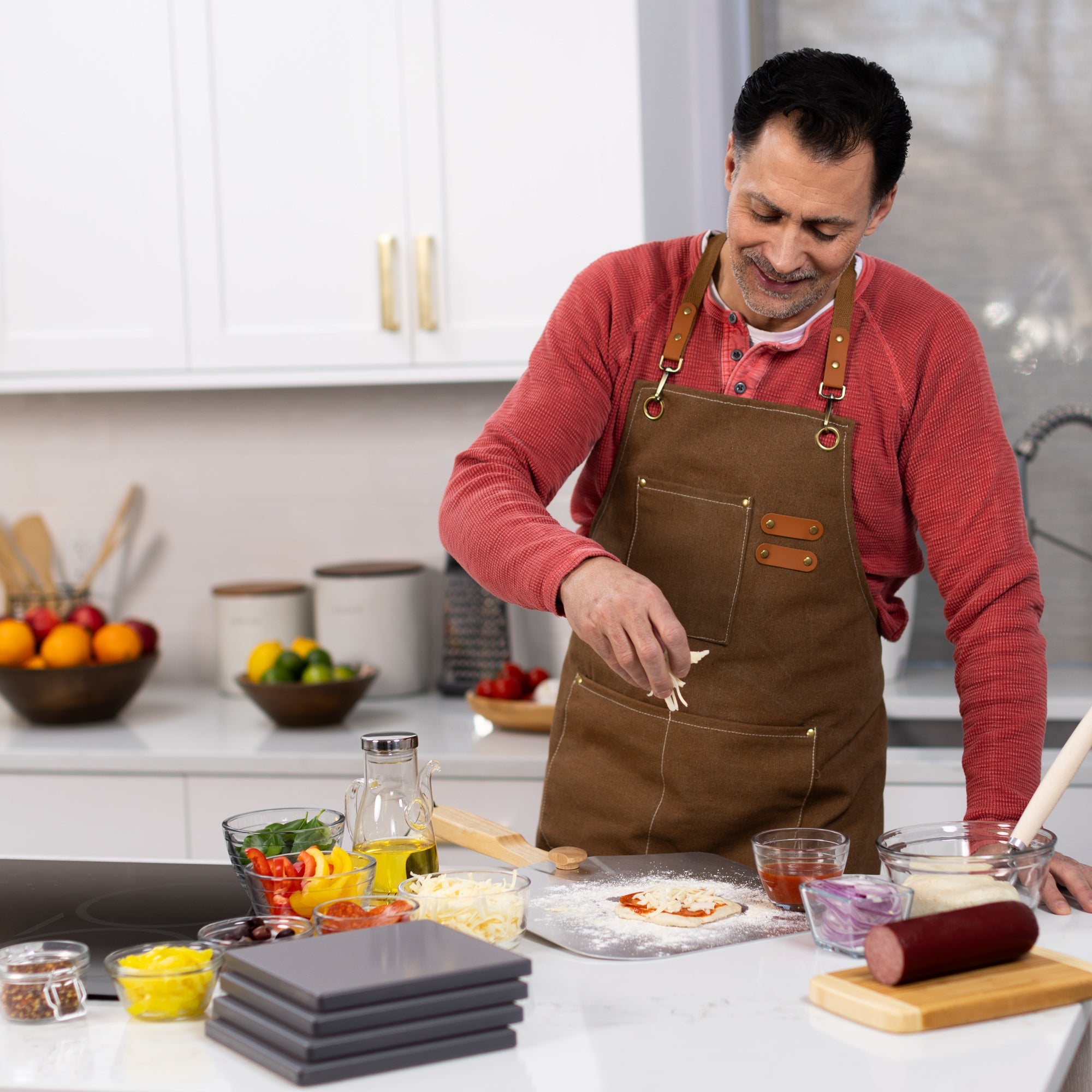 Glazed Cordierite Square Pizza Stone 4 Piece Set, 7.5x7.5-Inch, Grey