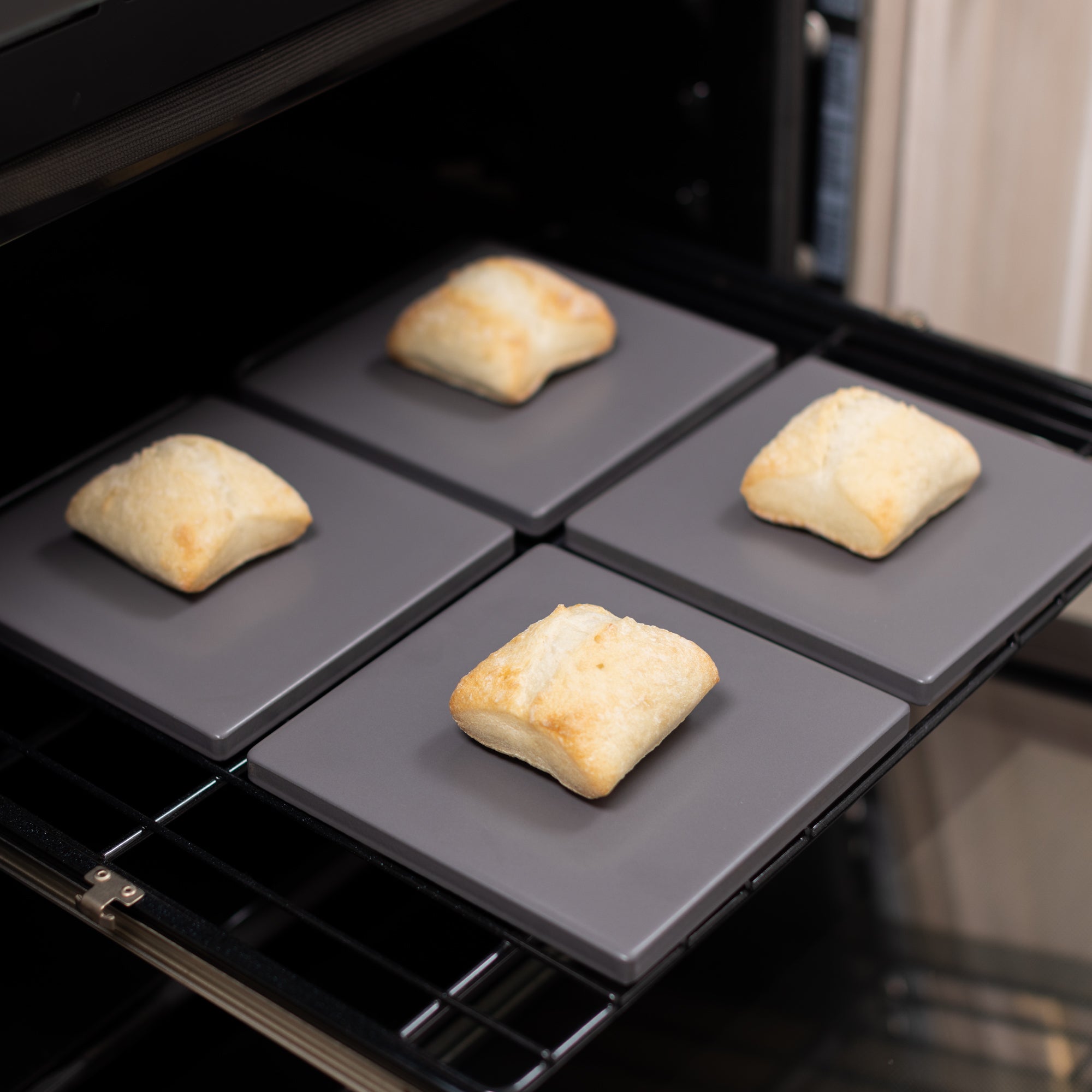 Glazed Cordierite Square Pizza Stone 4 Piece Set, 7.5x7.5-Inch, Grey