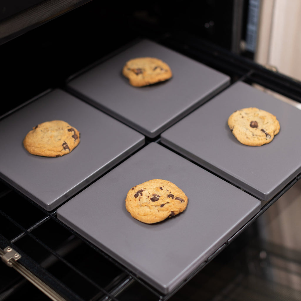 Glazed Cordierite Square Pizza Stone 4 Piece Set, 7.5x7.5-Inch, Grey