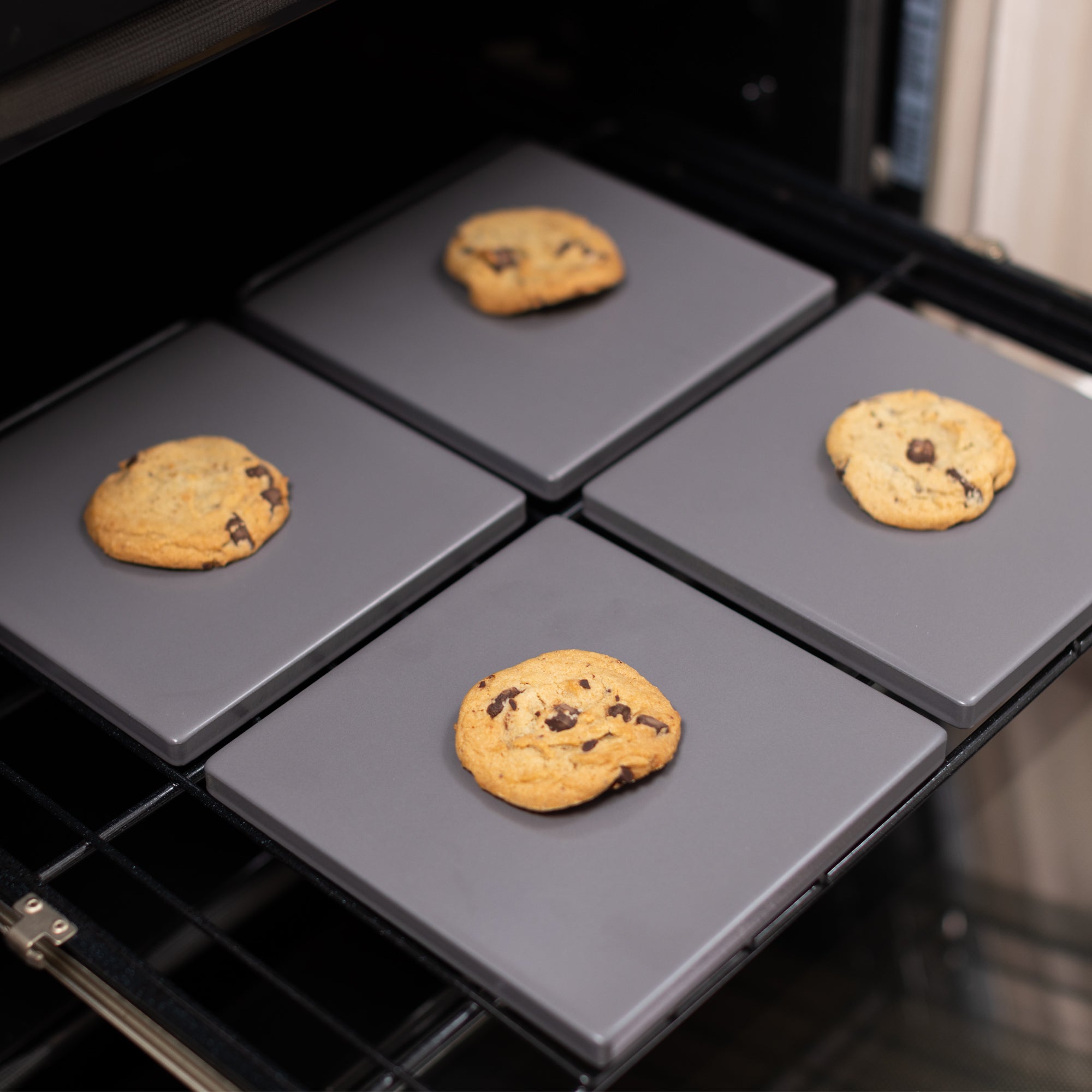 Glazed Cordierite Square Pizza Stone 4 Piece Set, 7.5x7.5-Inch, Grey