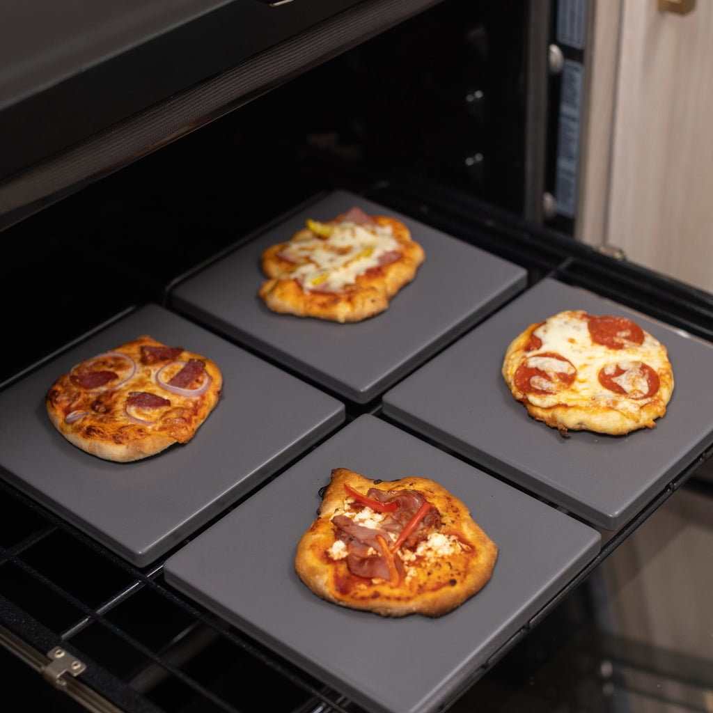 Glazed Cordierite Square Pizza Stone 4 Piece Set, 7.5x7.5-Inch, Grey