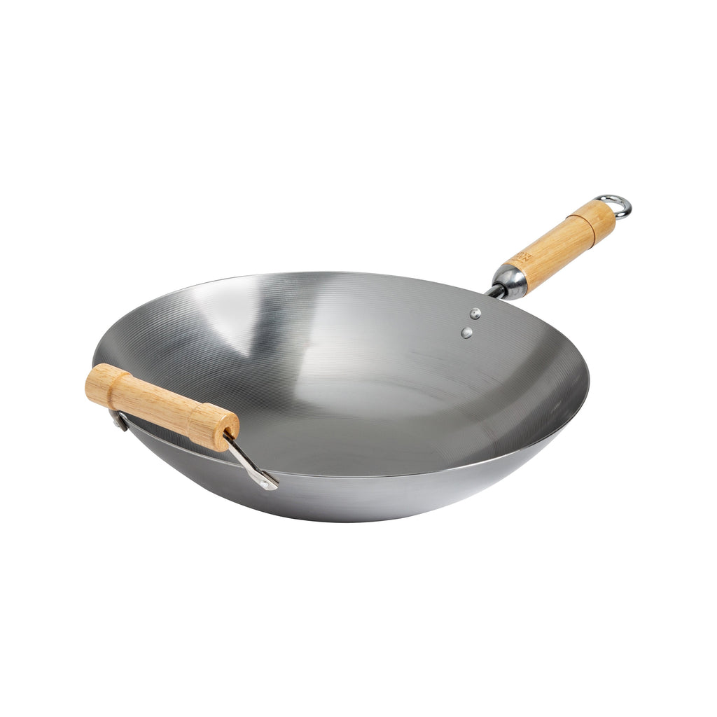 Classic Series 14-Inch Round Bottom Carbon Steel Wok with Birch Handles