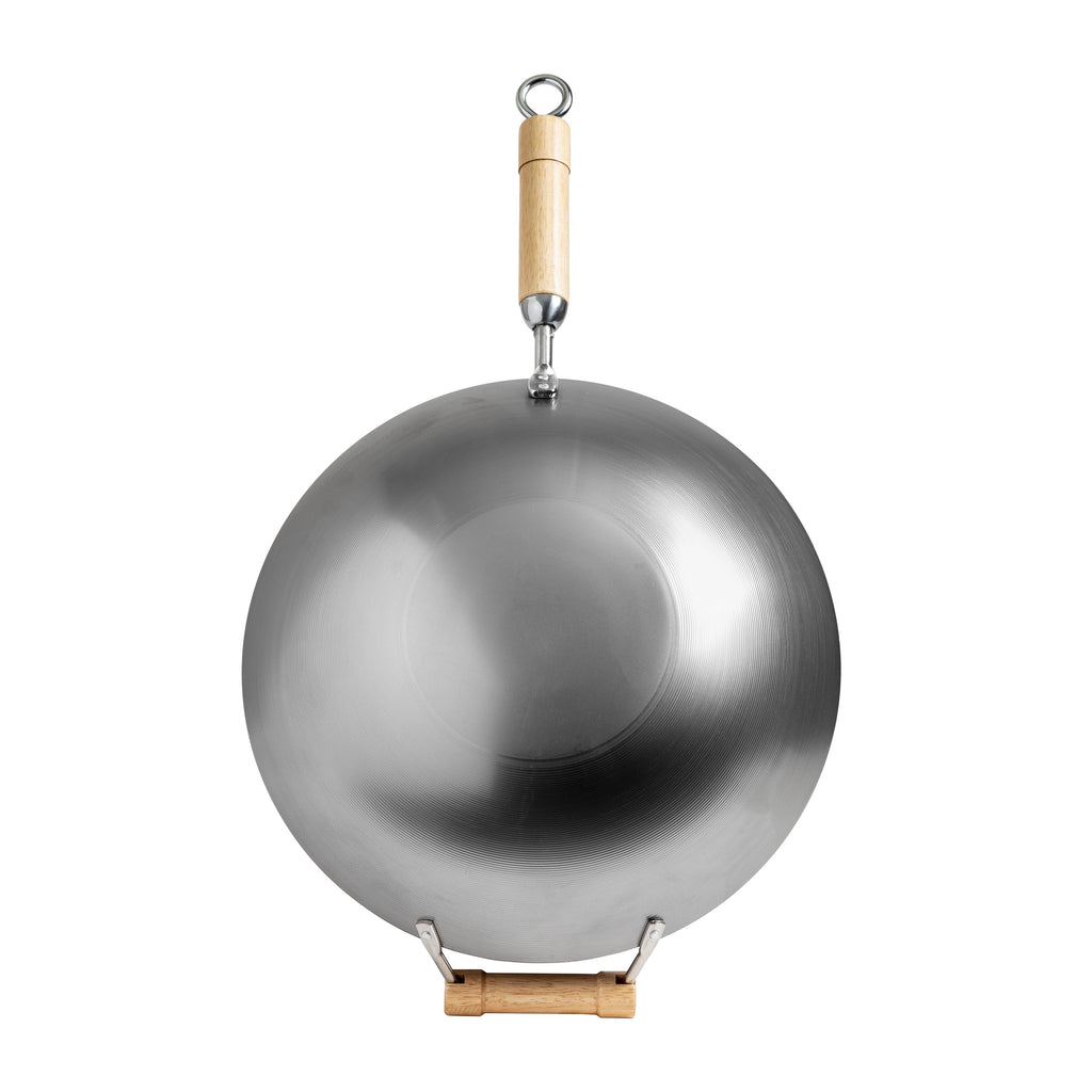 Classic Series 14-Inch Round Bottom Carbon Steel Wok with Birch Handles