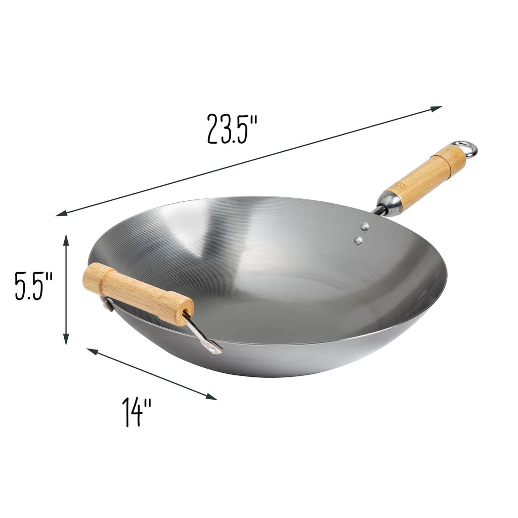 Classic Series 14-Inch Round Bottom Carbon Steel Wok with Birch Handles