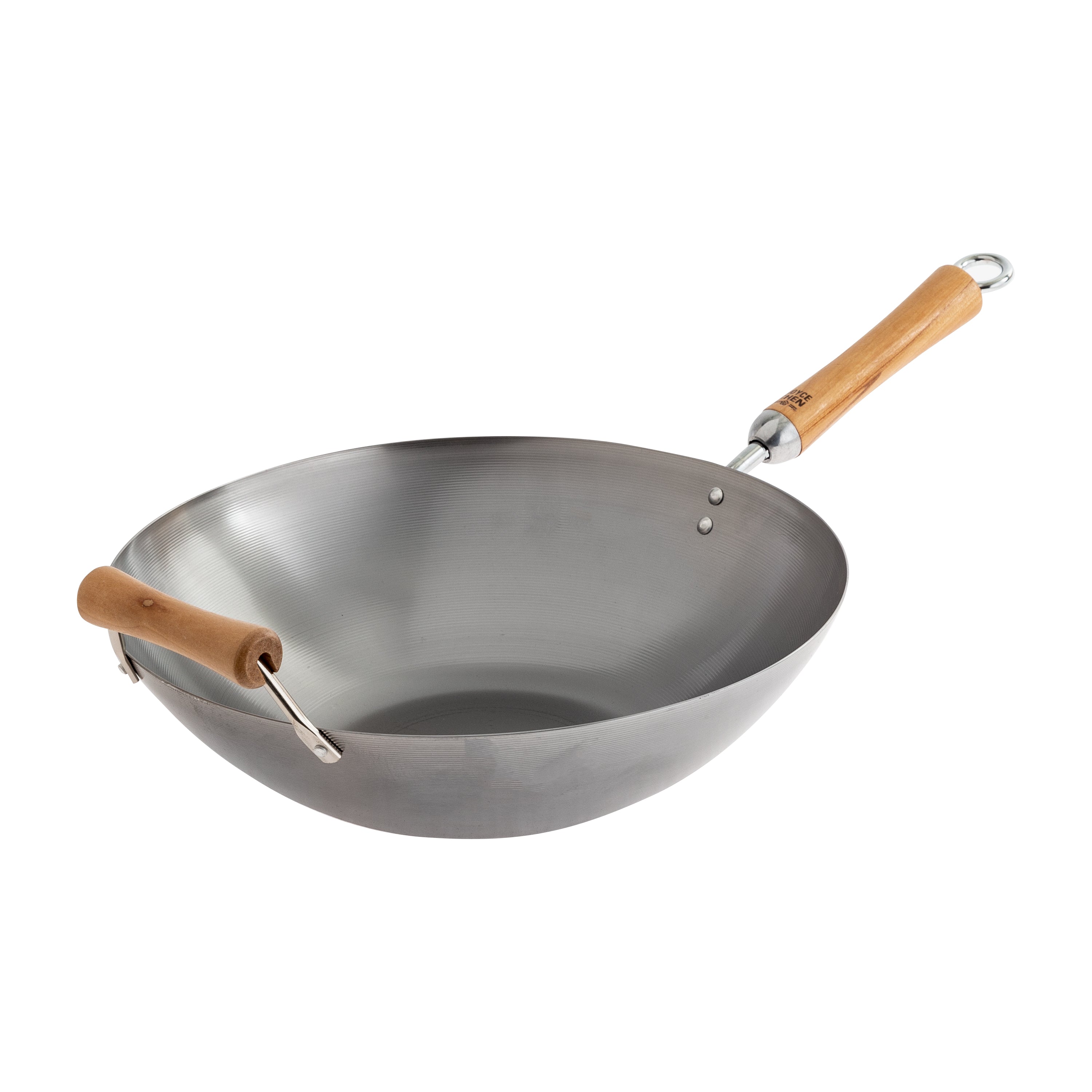 Classic Series 14-Inch Carbon Steel Flat Bottom Wok with Birch Handles