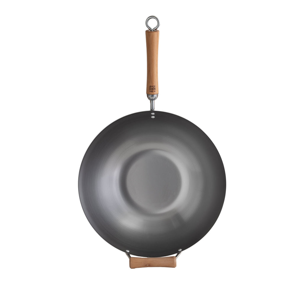 Classic Series 14-Inch Carbon Steel Flat Bottom Wok with Birch Handles
