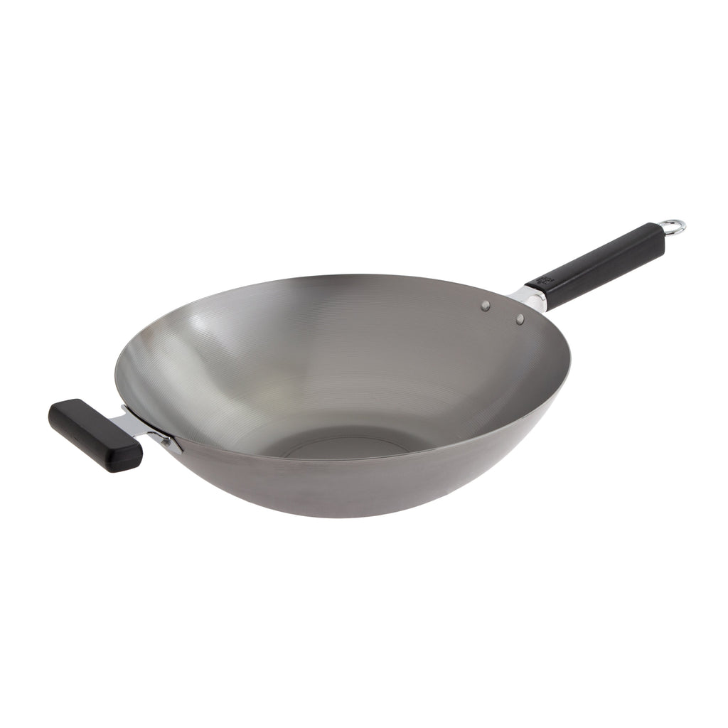 Professional Series 14-Inch Carbon Steel Flat Bottom Wok with Phenolic Handles