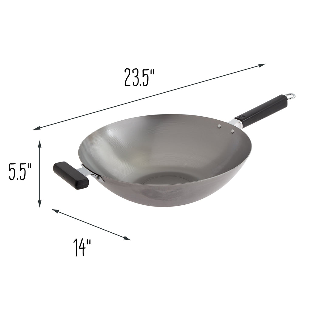 Professional Series 14-Inch Carbon Steel Flat Bottom Wok with Phenolic Handles