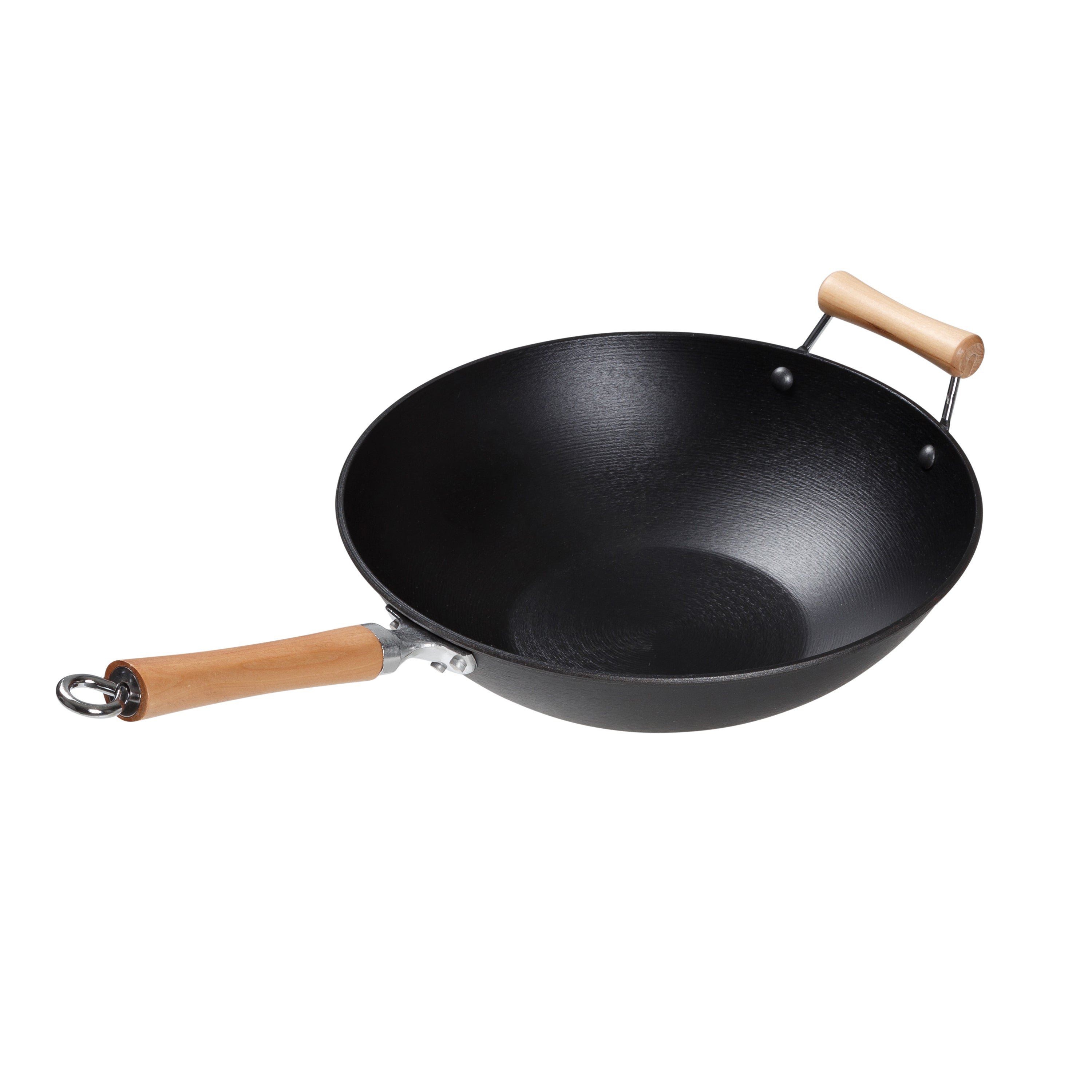 Professional Series 14-Inch Preseasoned Cast Iron Flat Bottom Wok with Maple Handle