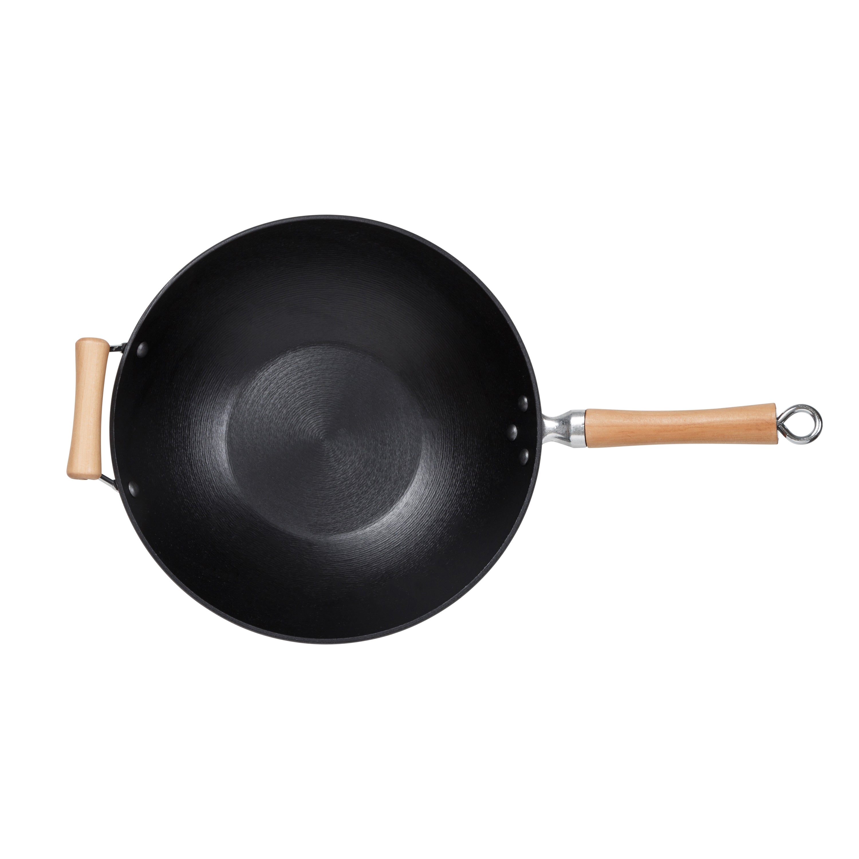 Professional Series 14-Inch Preseasoned Cast Iron Flat Bottom Wok with Maple Handle