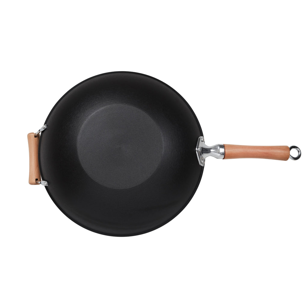 Professional Series 14-Inch Preseasoned Cast Iron Flat Bottom Wok with Maple Handle