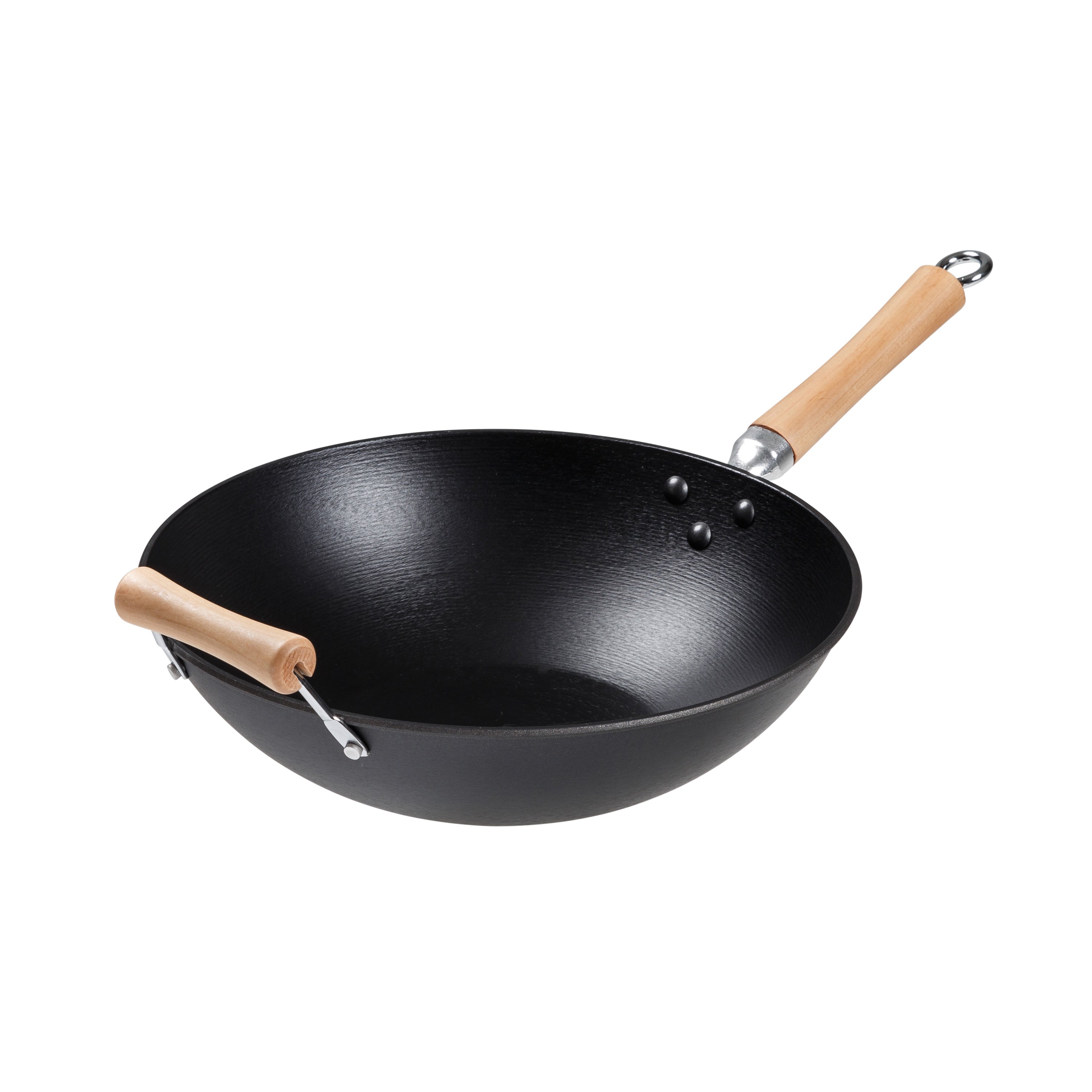 Professional Series 14-Inch Preseasoned Cast Iron Flat Bottom Wok with Maple Handle