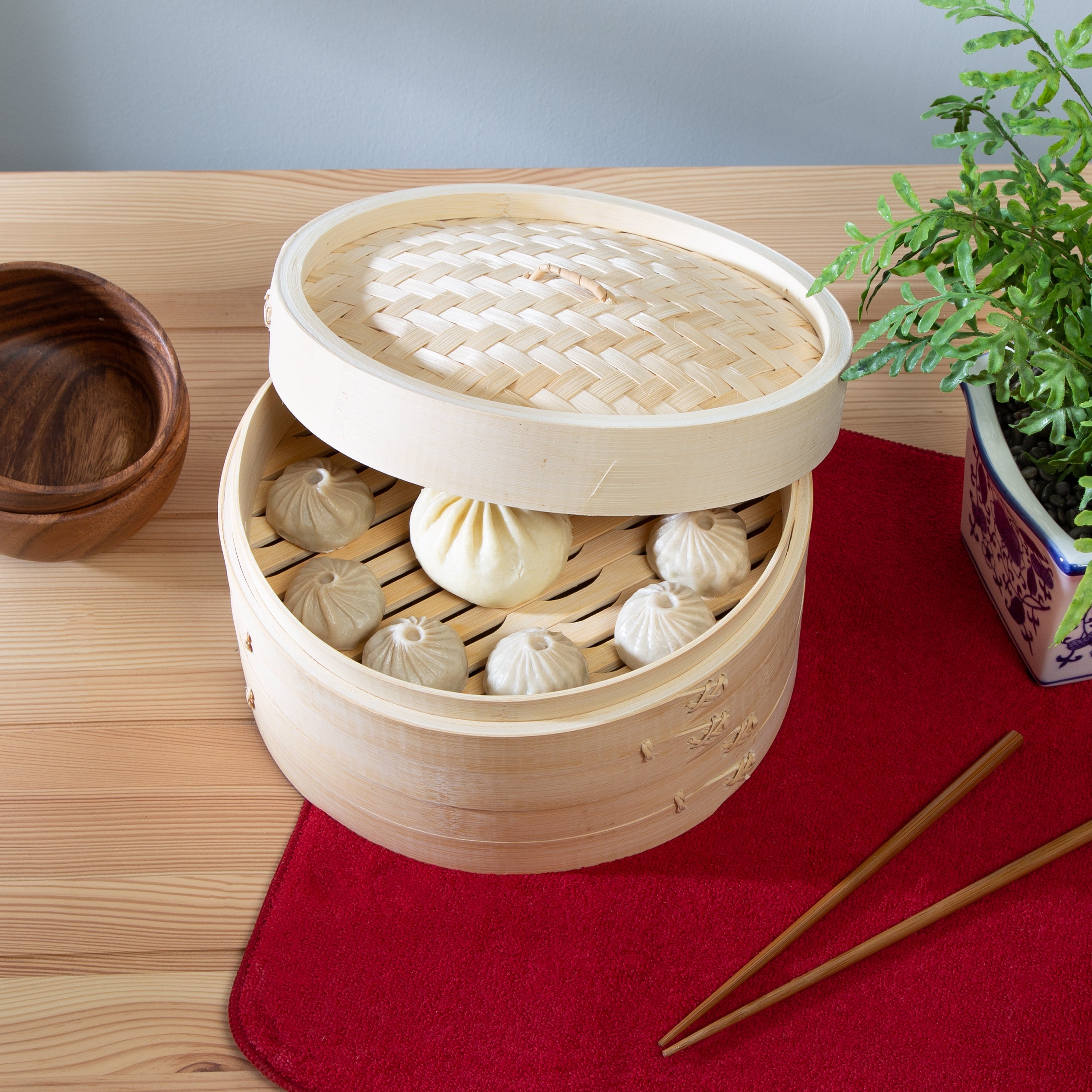 2-Tier Bamboo Steamer Baskets, 10-Inch