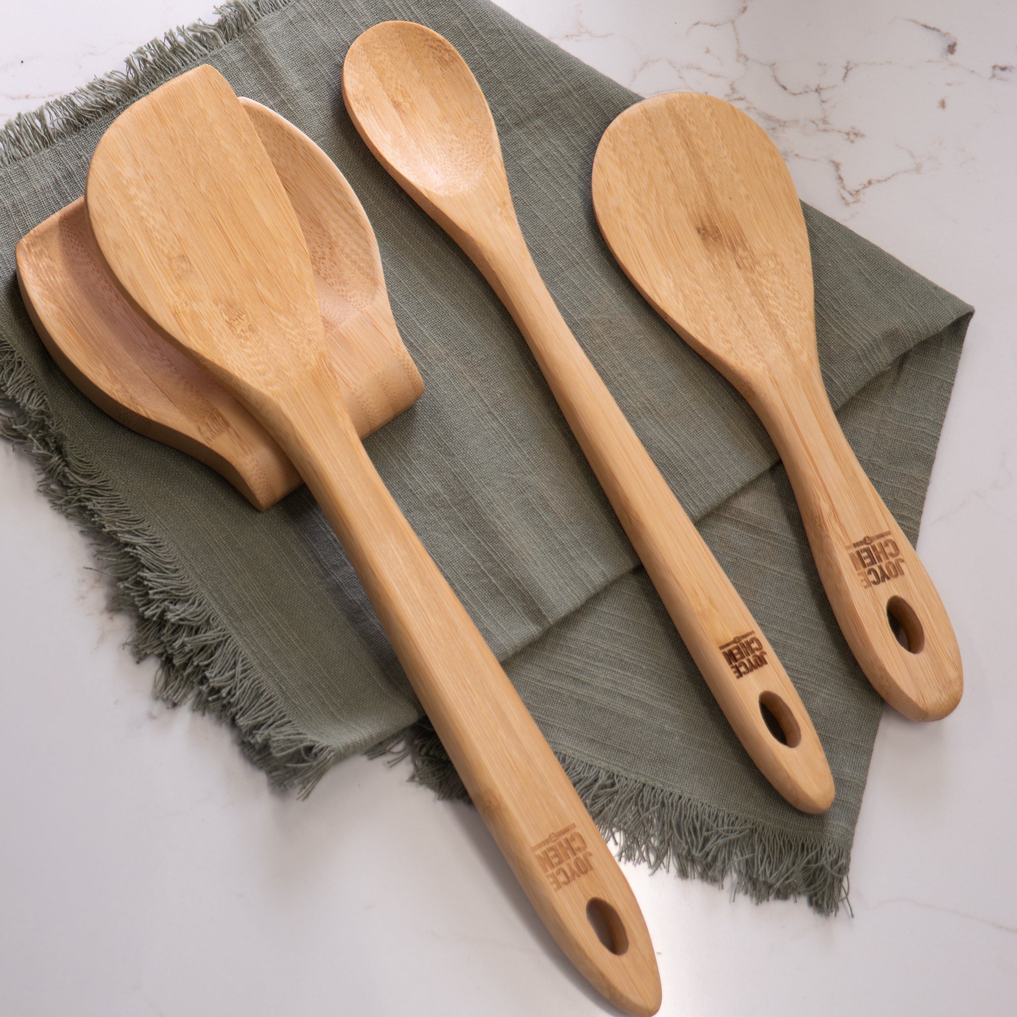 Burnished Bamboo Wok Utensils, 3-Piece Stir Fry Set