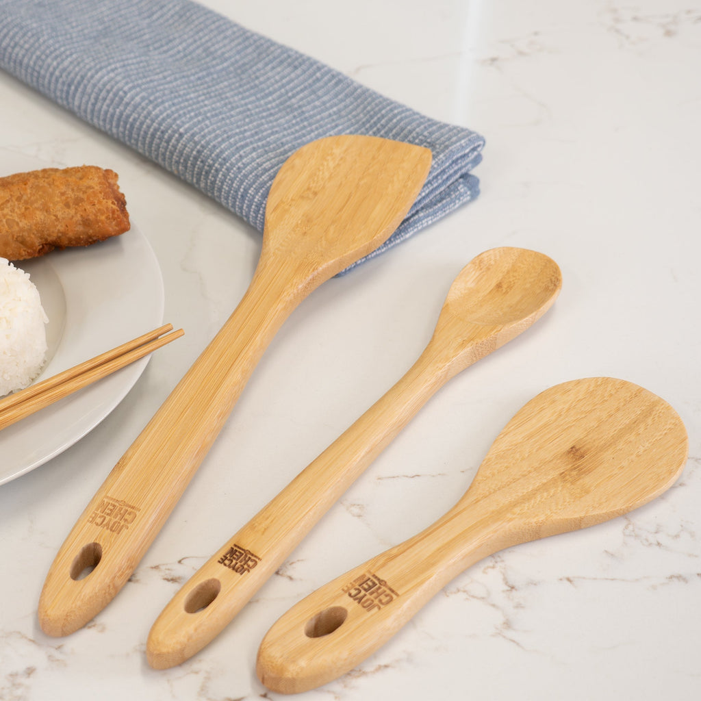 Burnished Bamboo Wok Utensils, 3-Piece Stir Fry Set