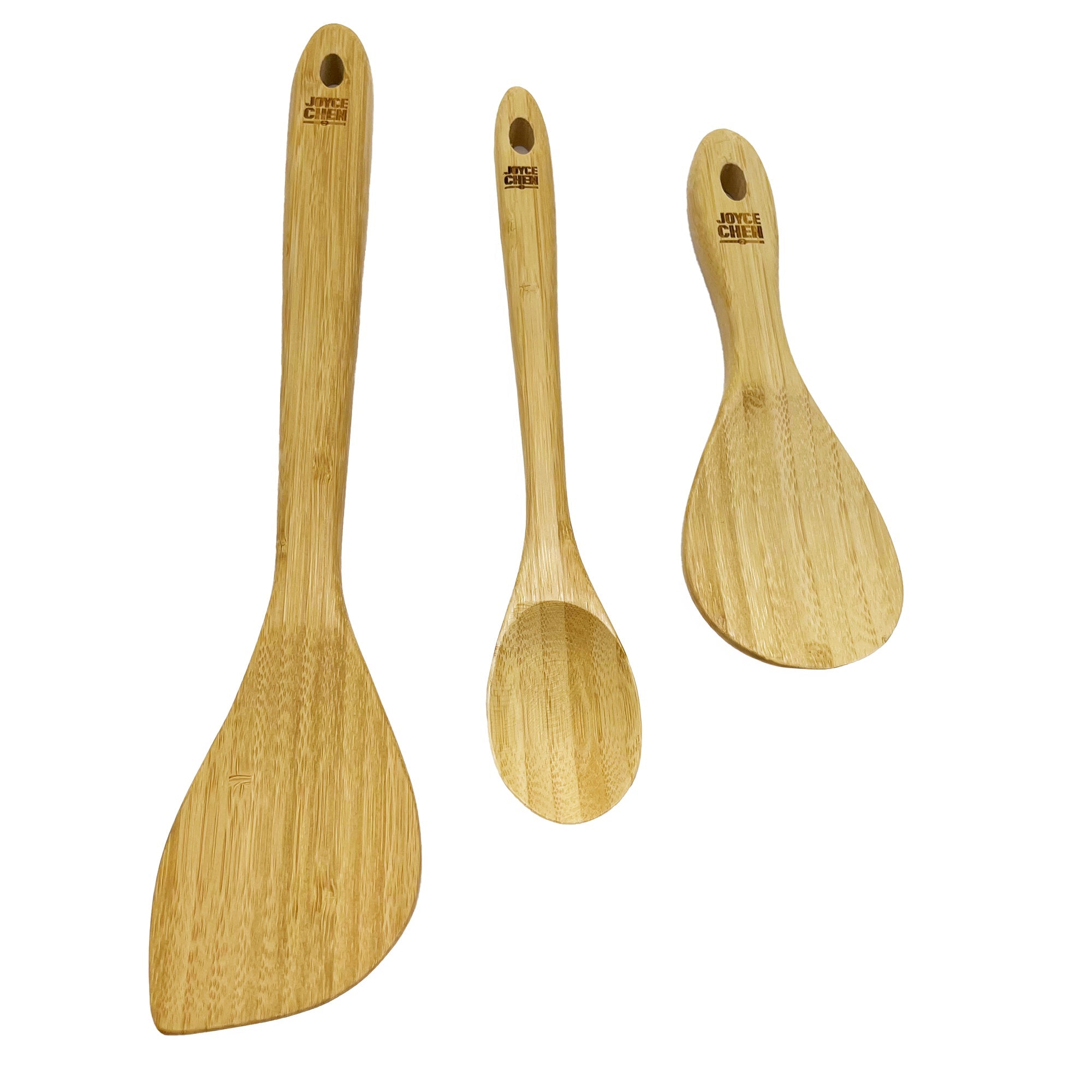 Burnished Bamboo Wok Utensils, 3-Piece Stir Fry Set