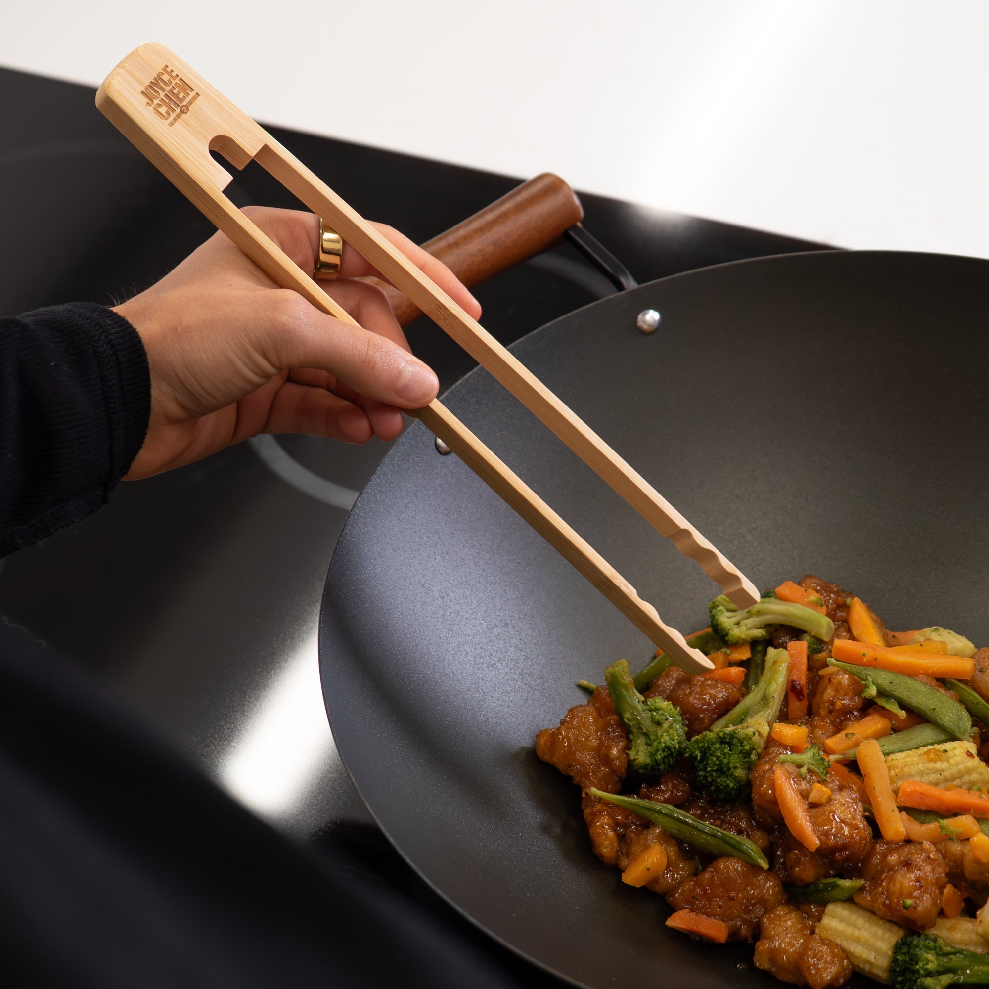 Burnished Bamboo Tongs with Serrated Teeth, 11-Inch