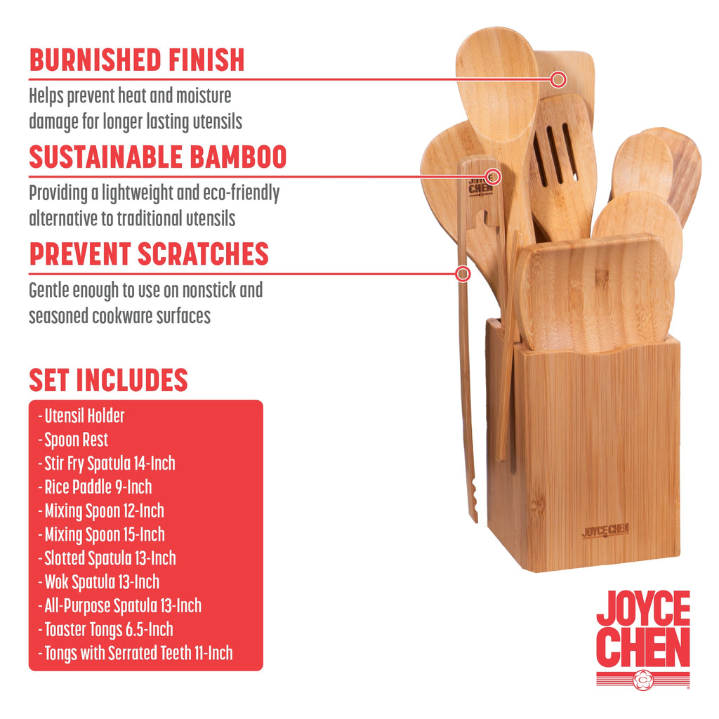 11 Piece Burnished Bamboo Utensil Set