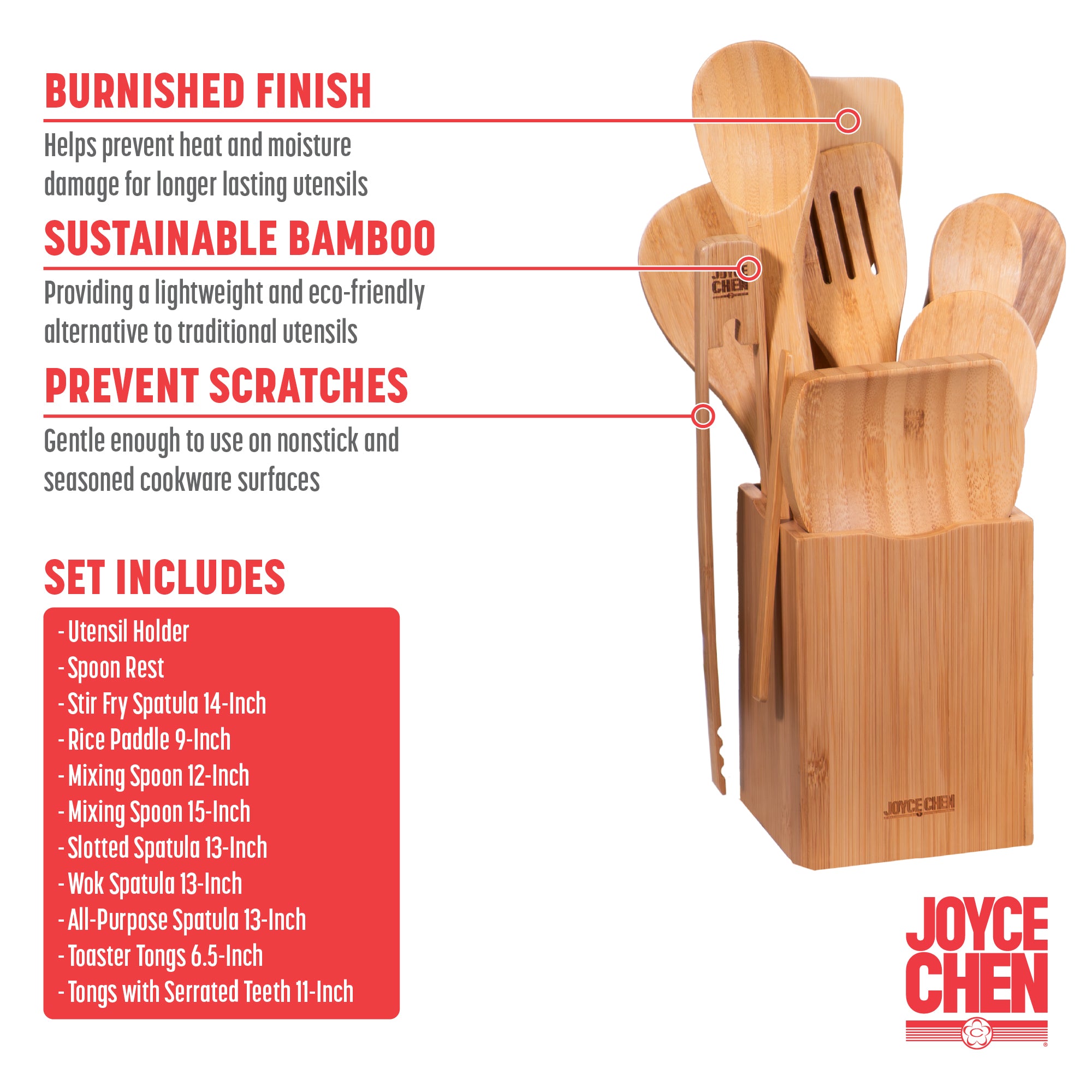 11 Piece Burnished Bamboo Utensil Set