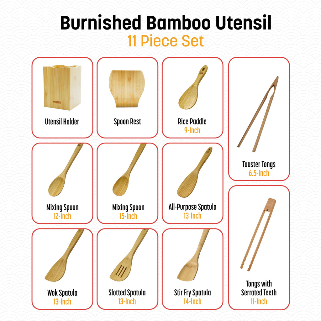 11 Piece Burnished Bamboo Utensil Set