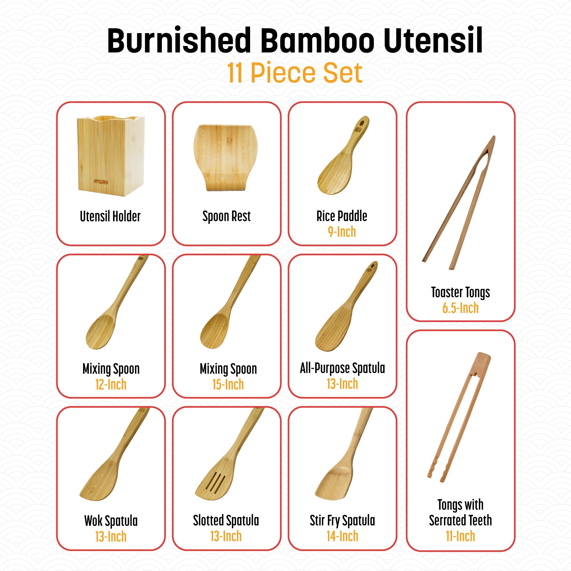 11 Piece Burnished Bamboo Utensil Set