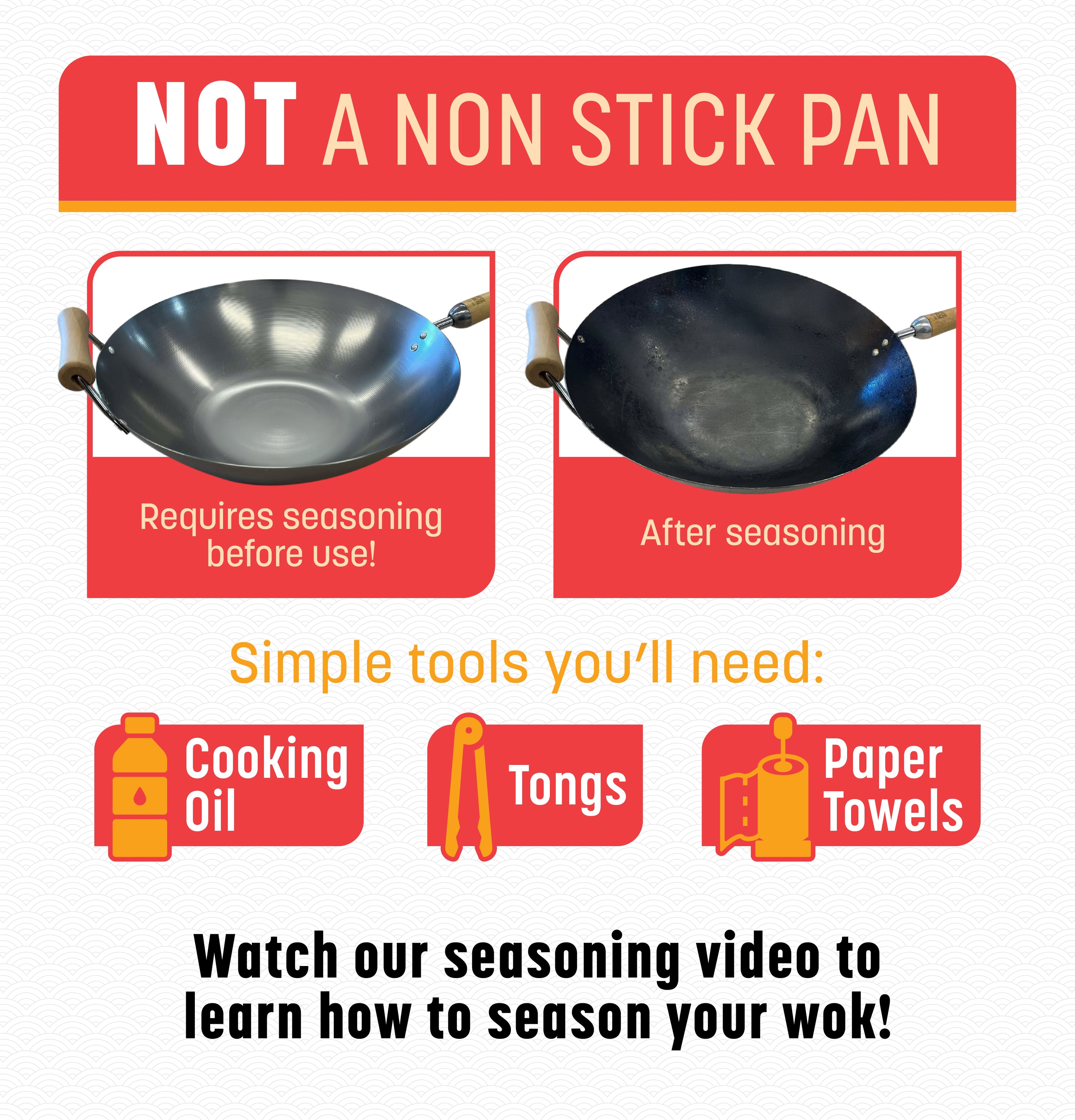 Classic Series 14-Inch Uncoated Carbon Steel Flat Bottom Wok Set with Lid and Birch Handles, 4 Pieces