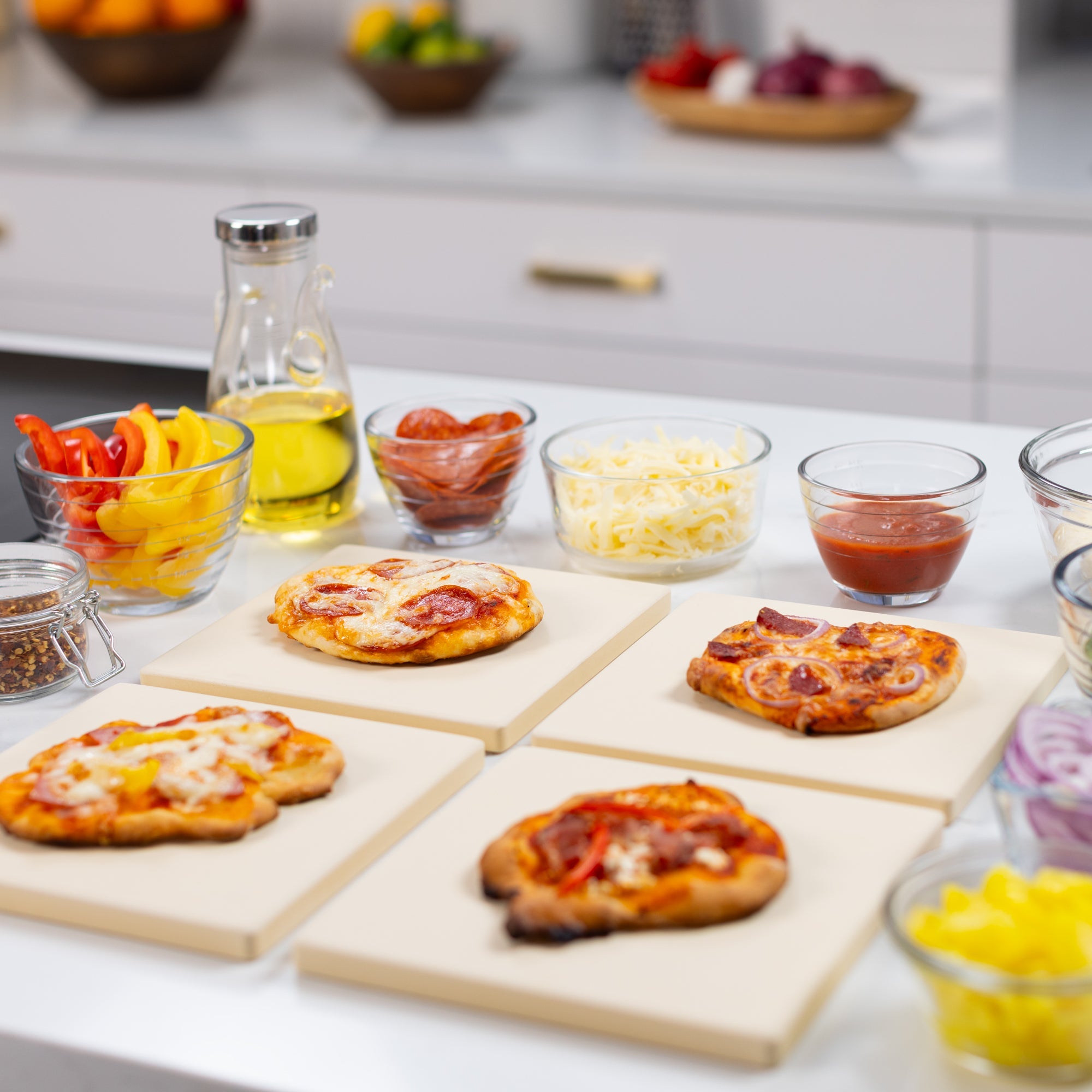 Cordierite Square Pizza Stone 4 Piece Set, 7.5x7.5-Inch, Beige