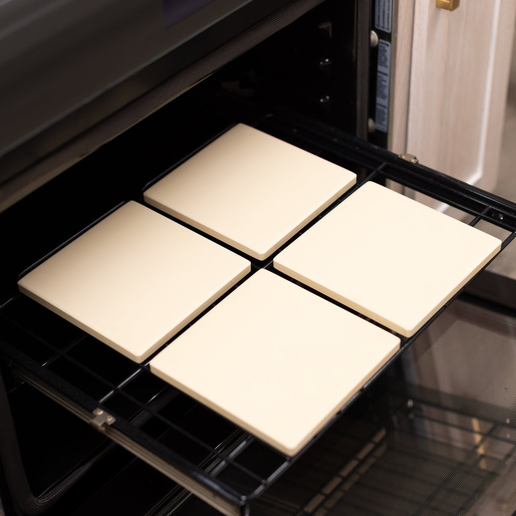 Cordierite Square Pizza Stone 4 Piece Set, 7.5x7.5-Inch, Beige