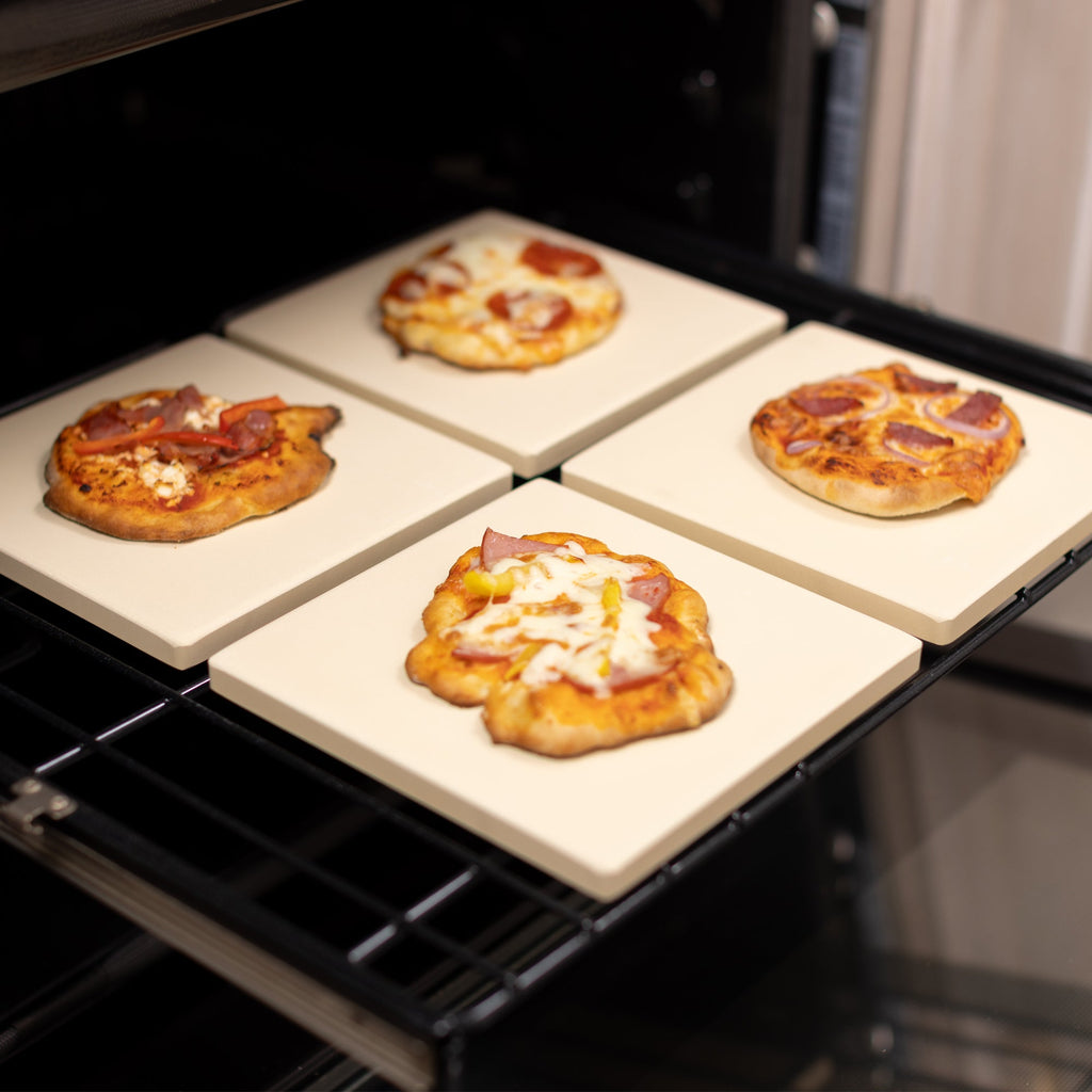 Cordierite Square Pizza Stone 4 Piece Set, 7.5x7.5-Inch, Beige