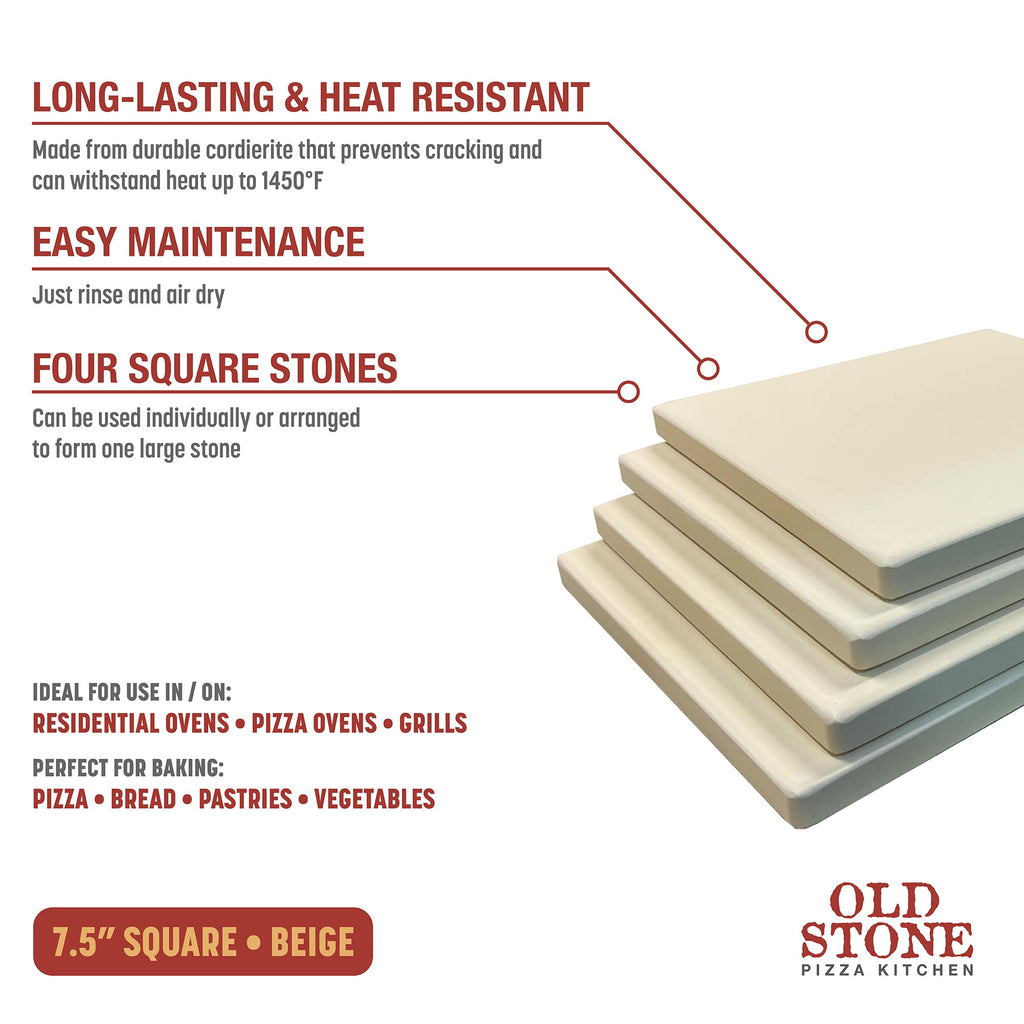 Cordierite Square Pizza Stone 4 Piece Set, 7.5x7.5-Inch, Beige