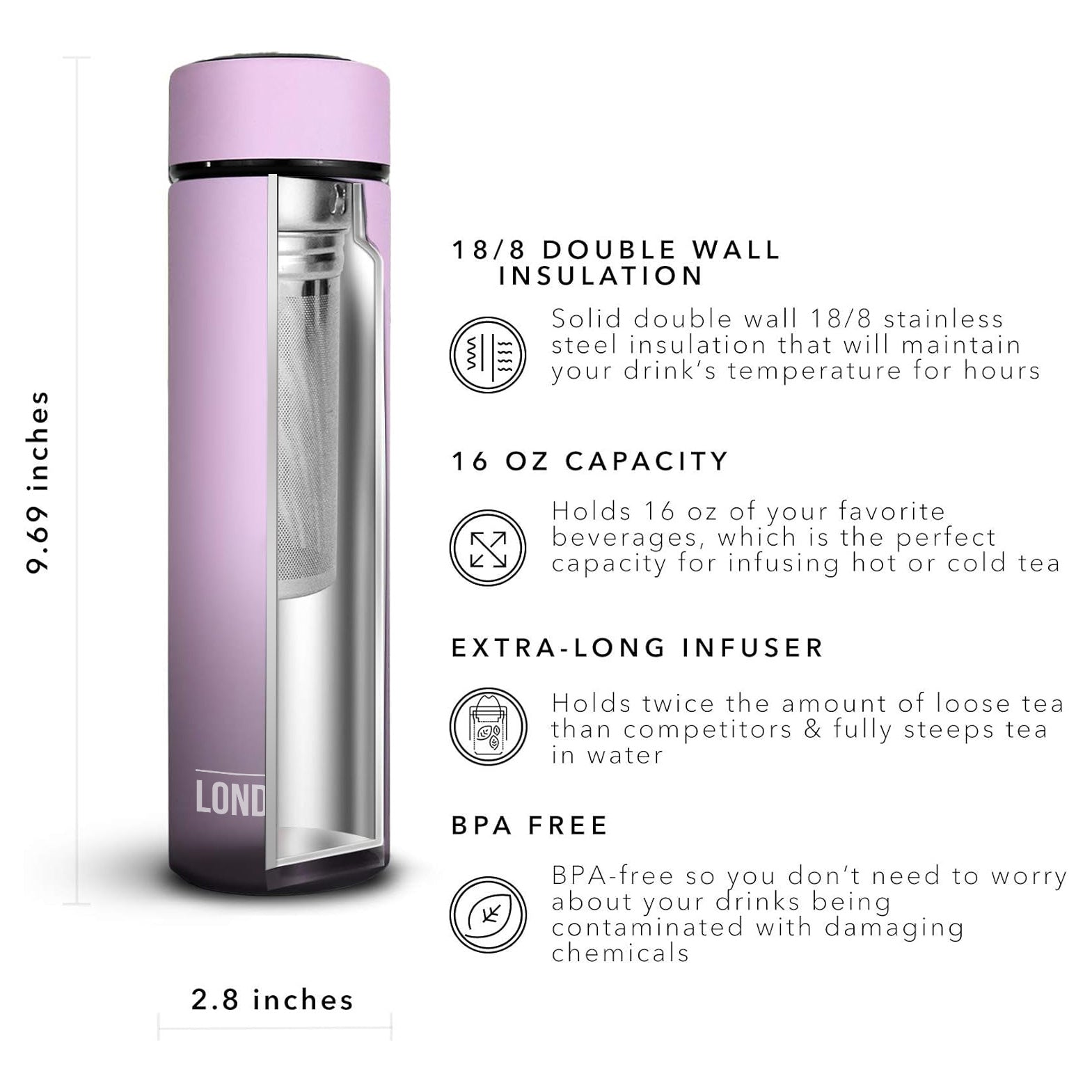 Tea Infuser Bottle 2-Pack, 16 Ounce