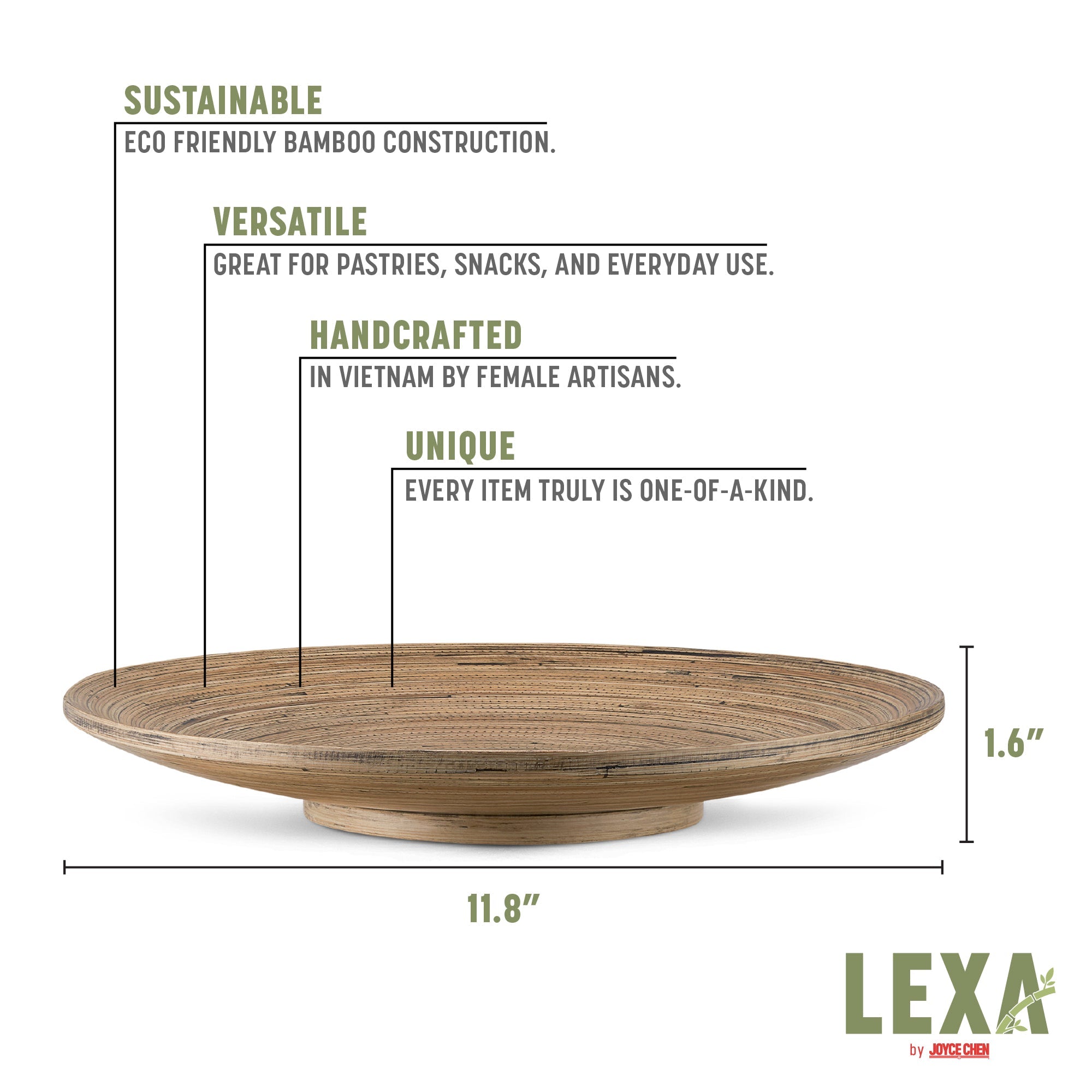 Lexa Bamboo Footed Plate, 12 Inch