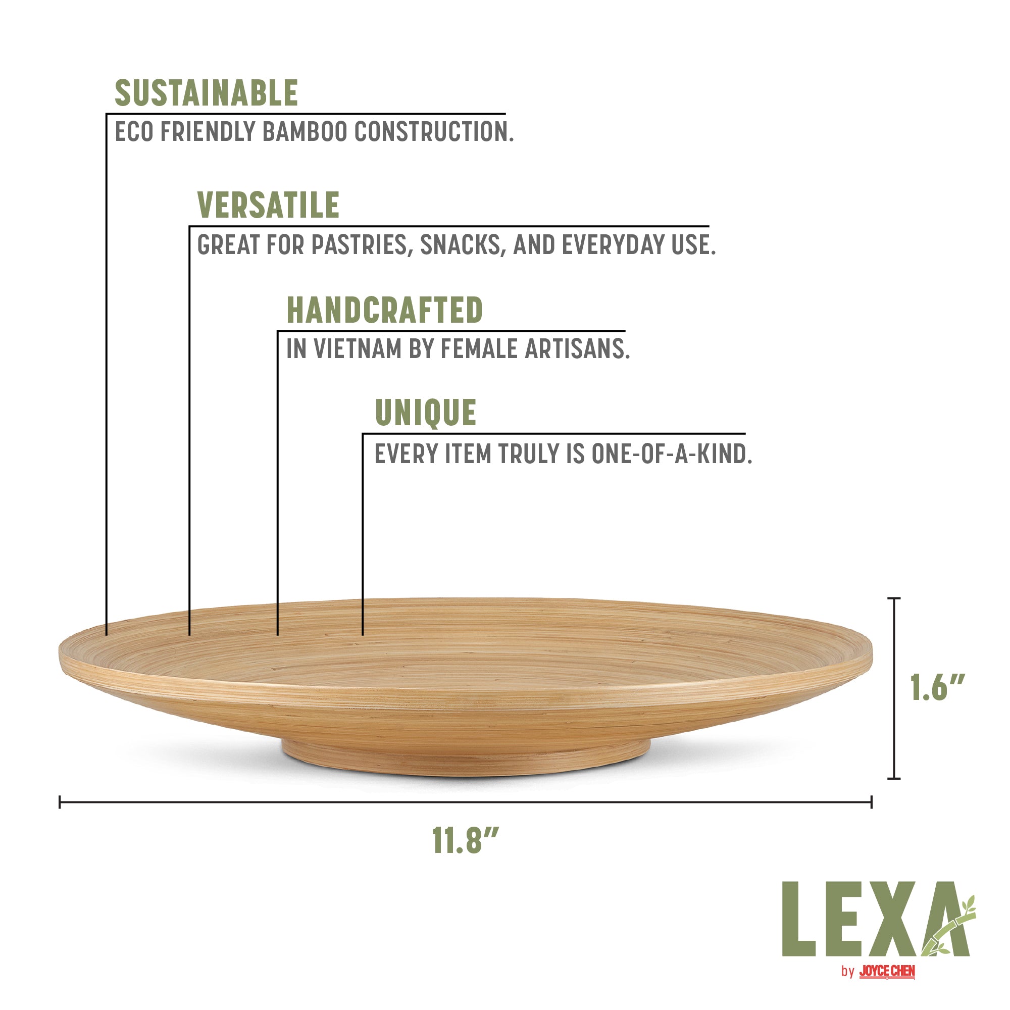 Lexa Bamboo Footed Plate, 12 Inch