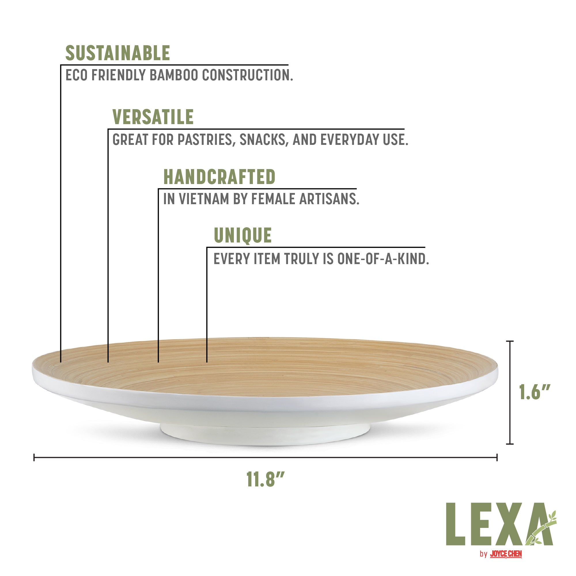 Lexa Bamboo Footed Plate, 12 Inch