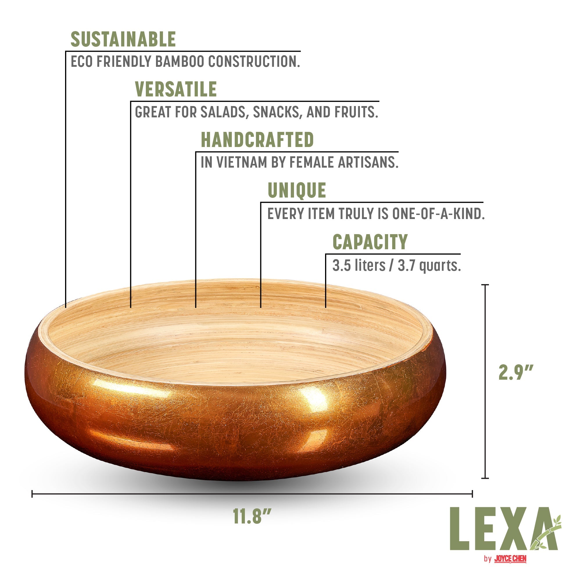 Lexa Bamboo Fruit Bowl, 12 Inch