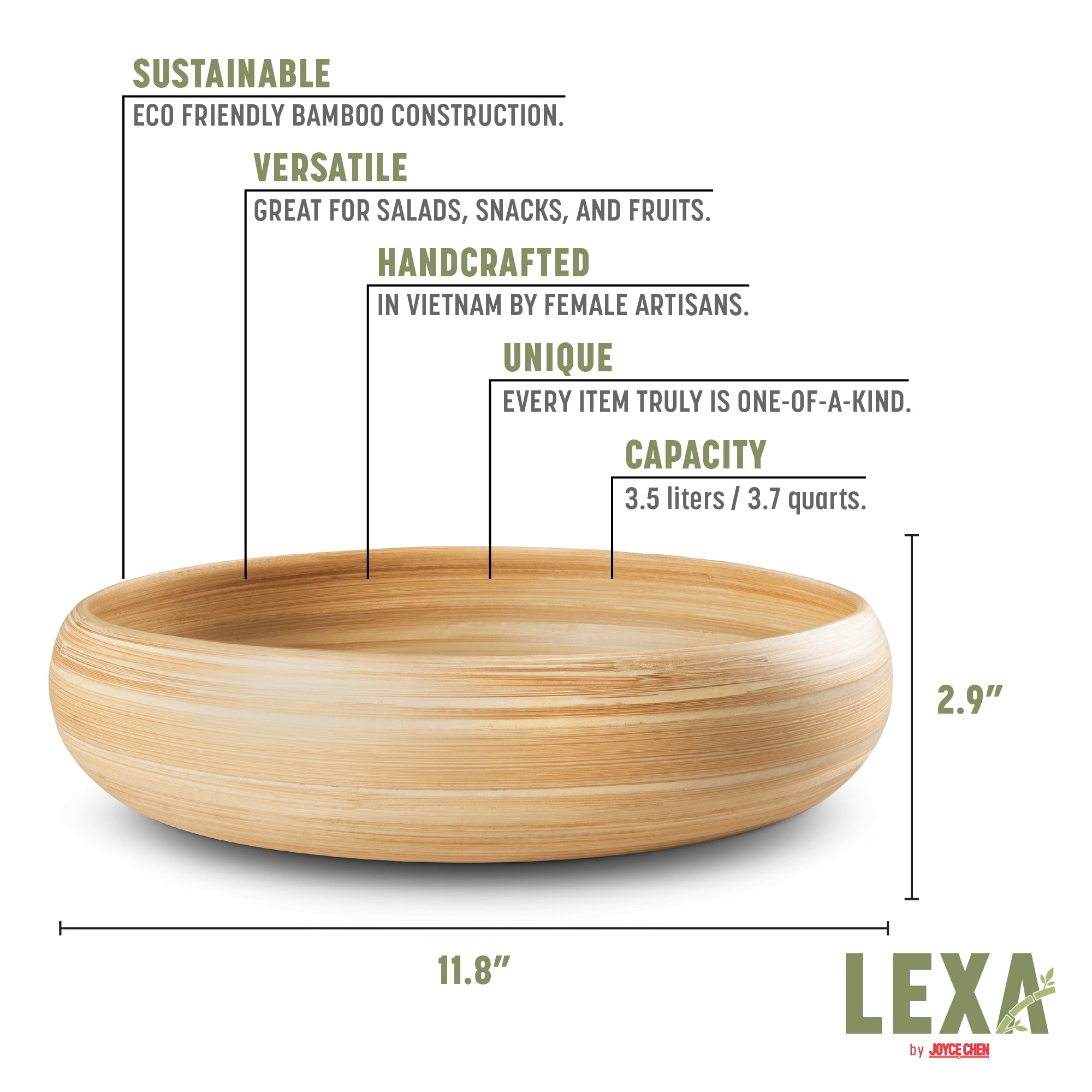 Lexa Bamboo Fruit Bowl, 12 Inch