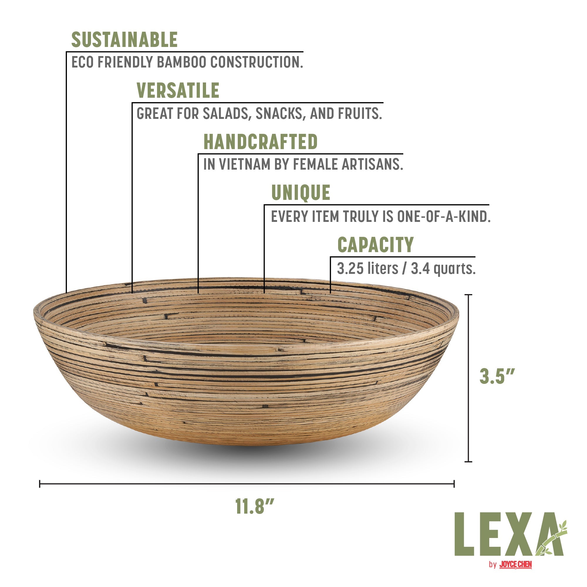 Lexa Bamboo Salad Bowl, 12 Inch
