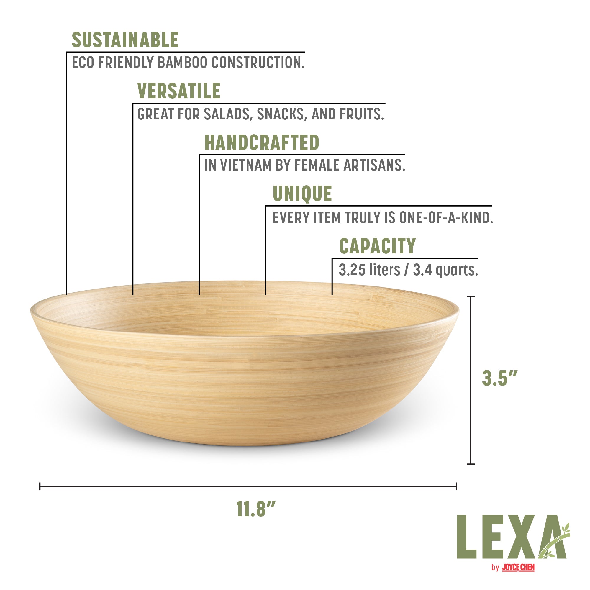 Lexa Bamboo Salad Bowl, 12 Inch