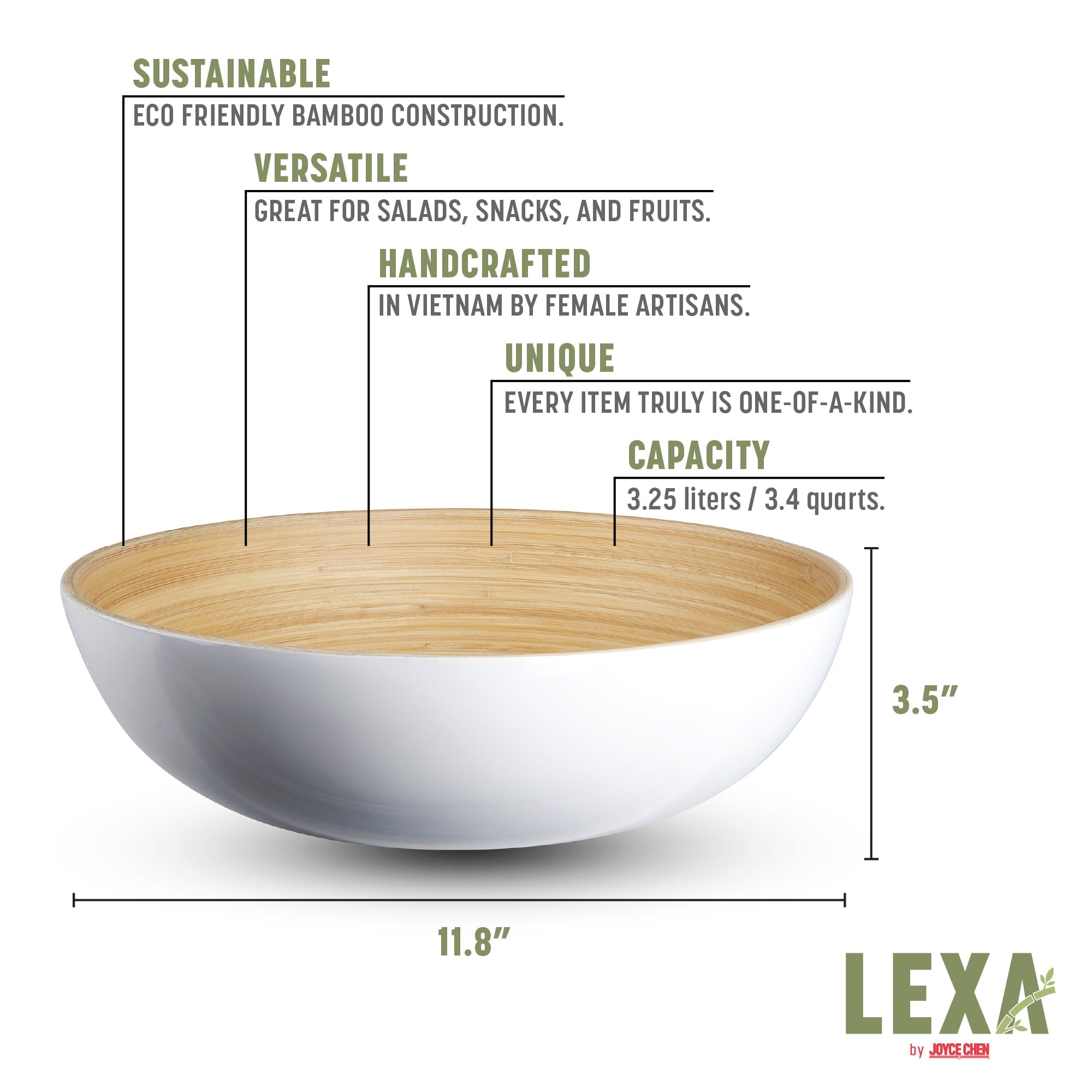 Lexa Bamboo Salad Bowl, 12 Inch
