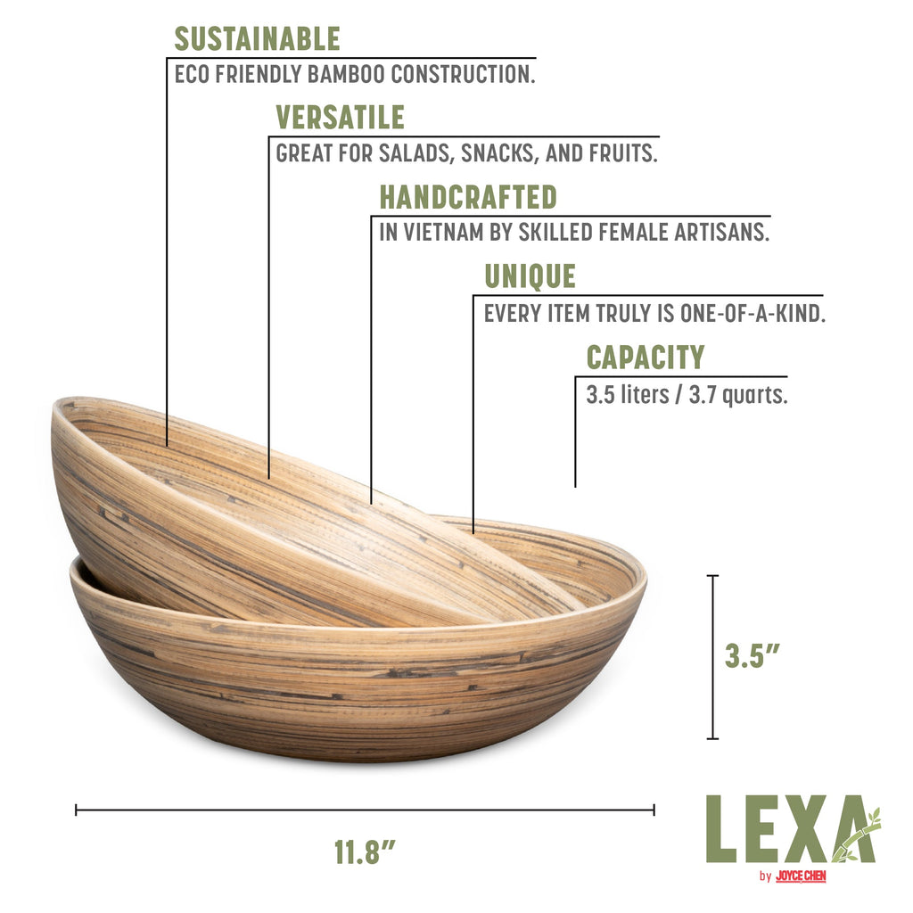 Lexa Bamboo Salad Bowl Set, 12 Inch