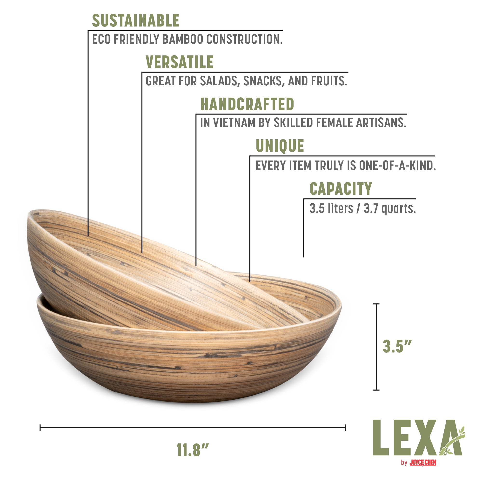 Lexa Bamboo Salad Bowl Set, 12 Inch