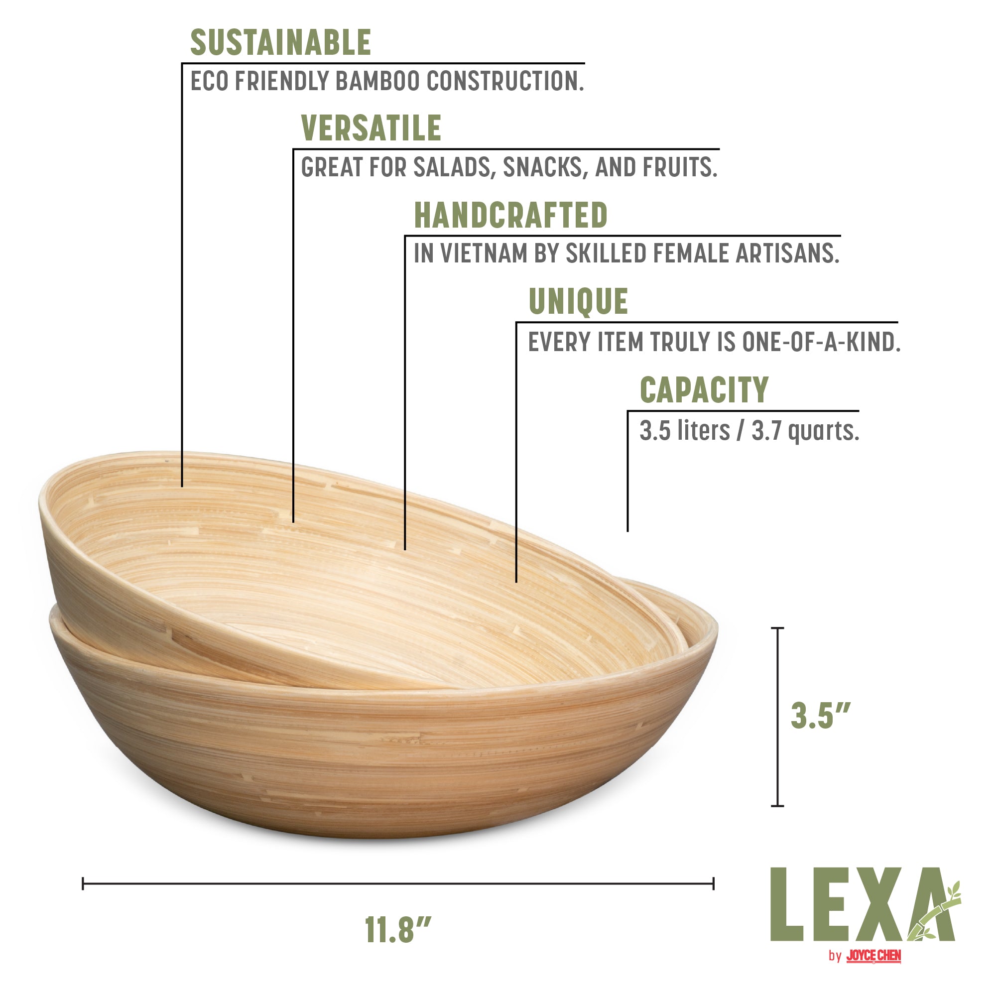 Lexa Bamboo Salad Bowl Set, 12 Inch