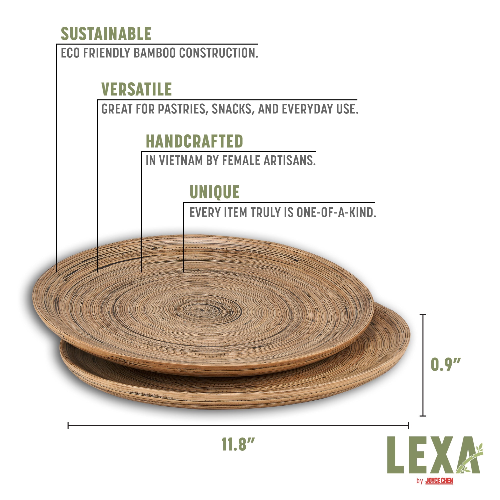 Lexa Bamboo Serving Plate Set, 12 Inch