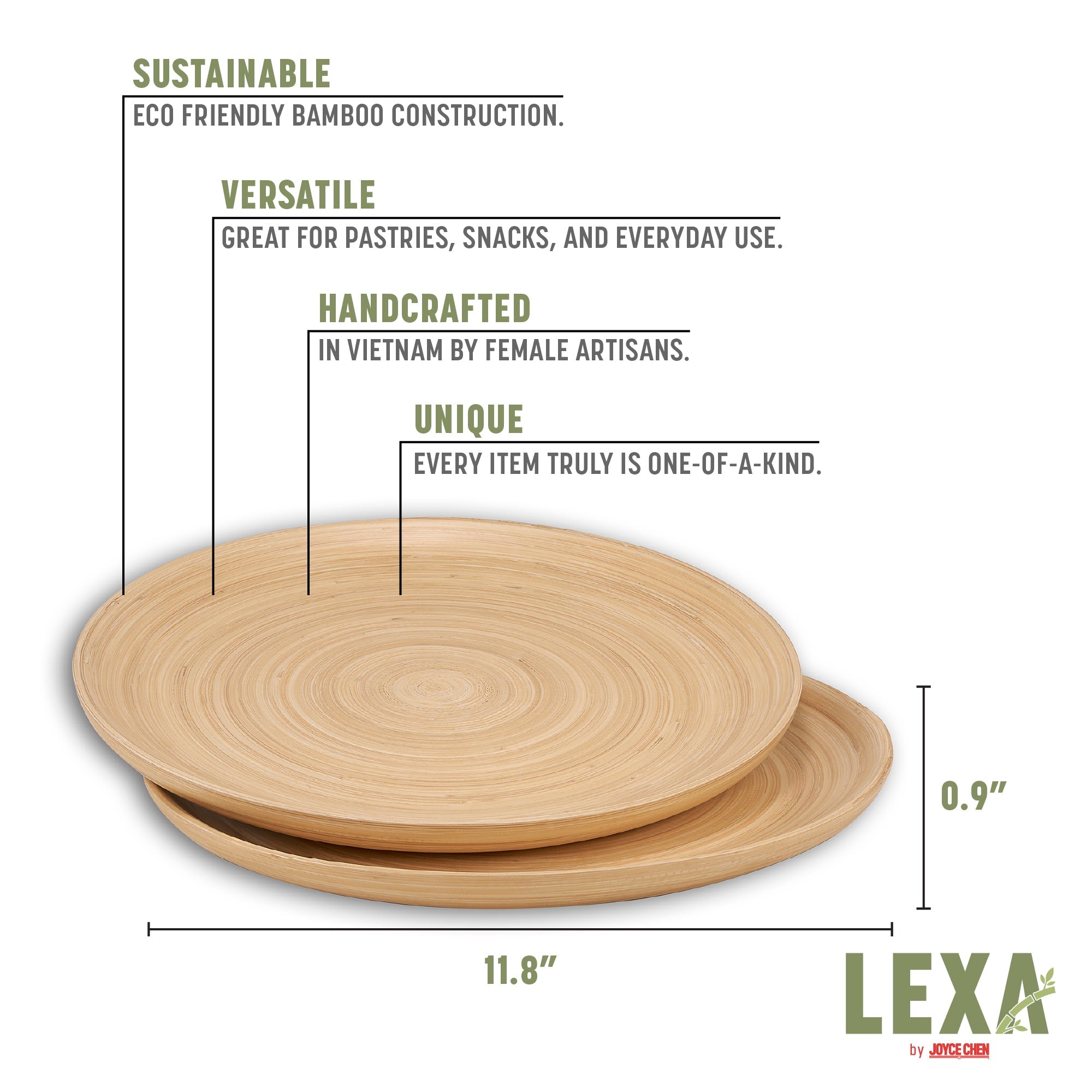 Lexa Bamboo Serving Plate Set, 12 Inch