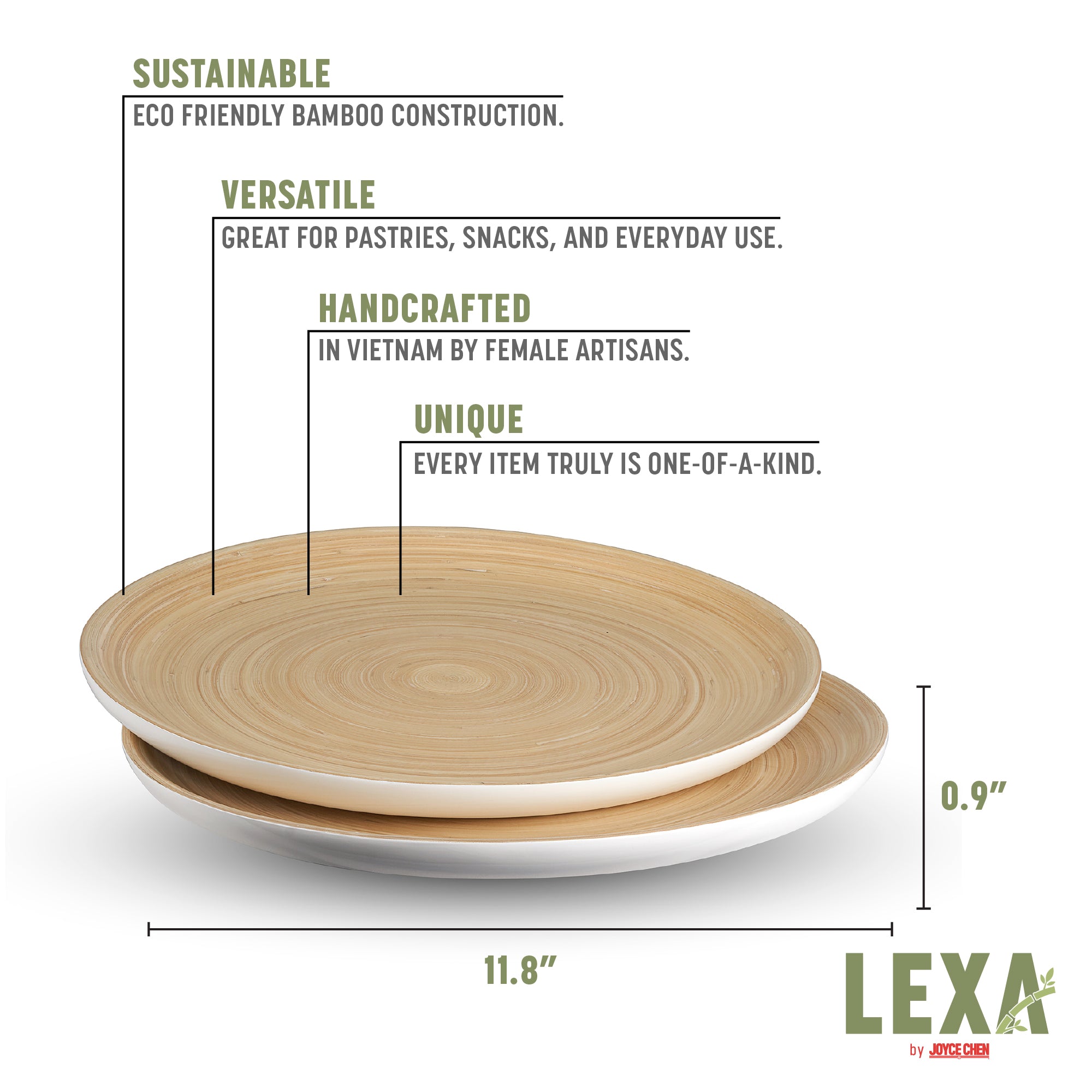 Lexa Bamboo Serving Plate Set, 12 Inch