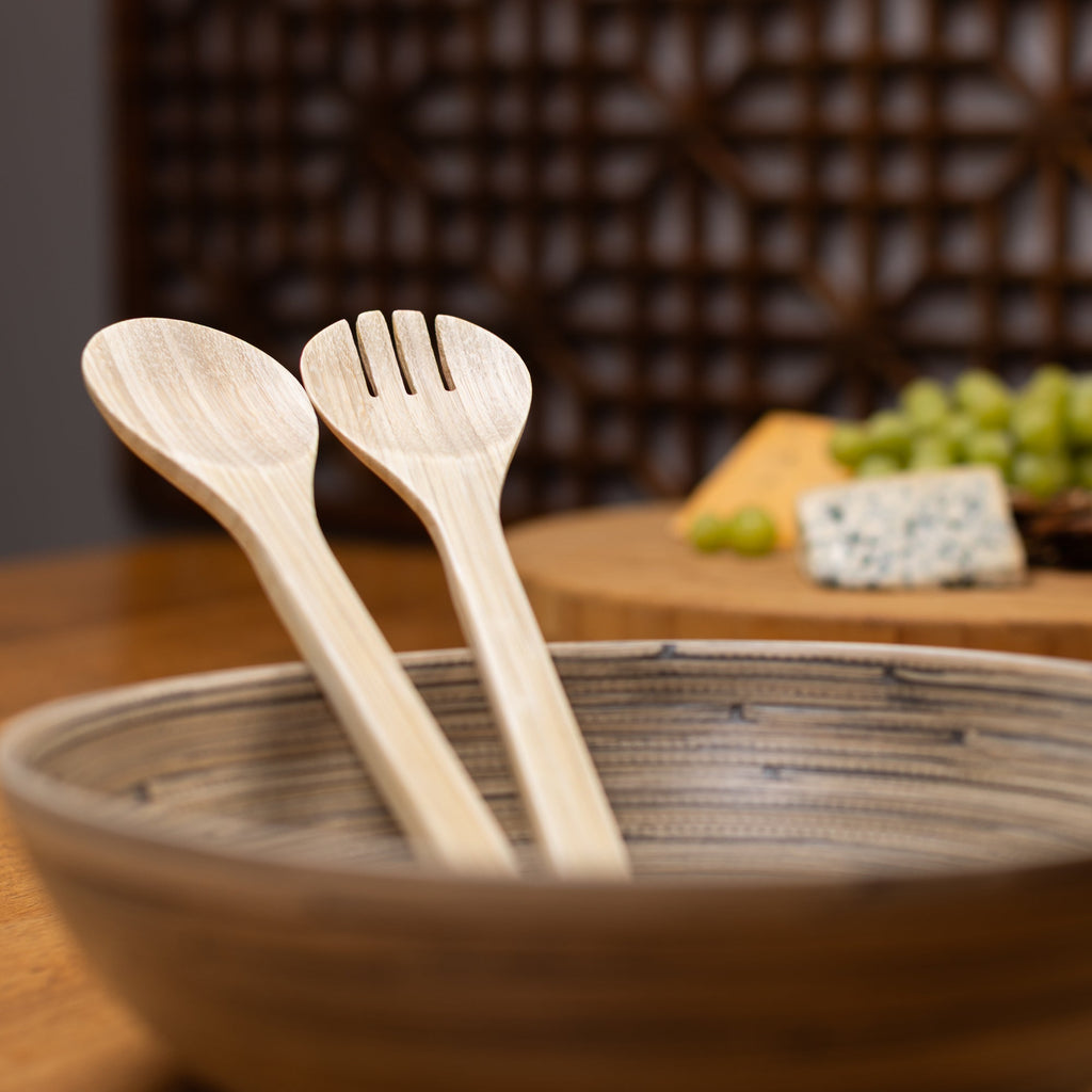 Lexa Bamboo Salad Utensil Set, 12 Inch, Natural Bamboo